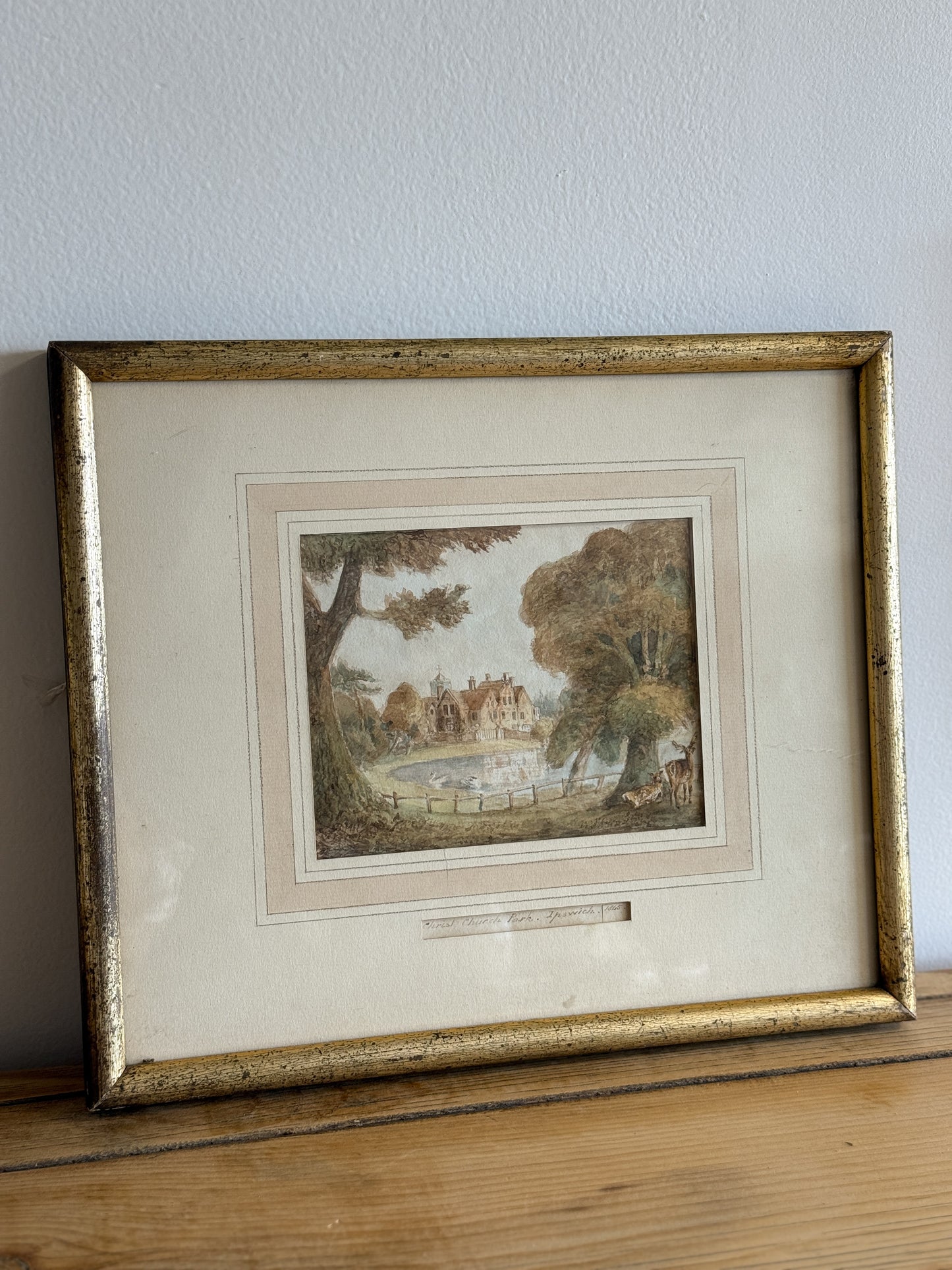Antique English Watercolor Painting, Christchurch Park in Ipswich