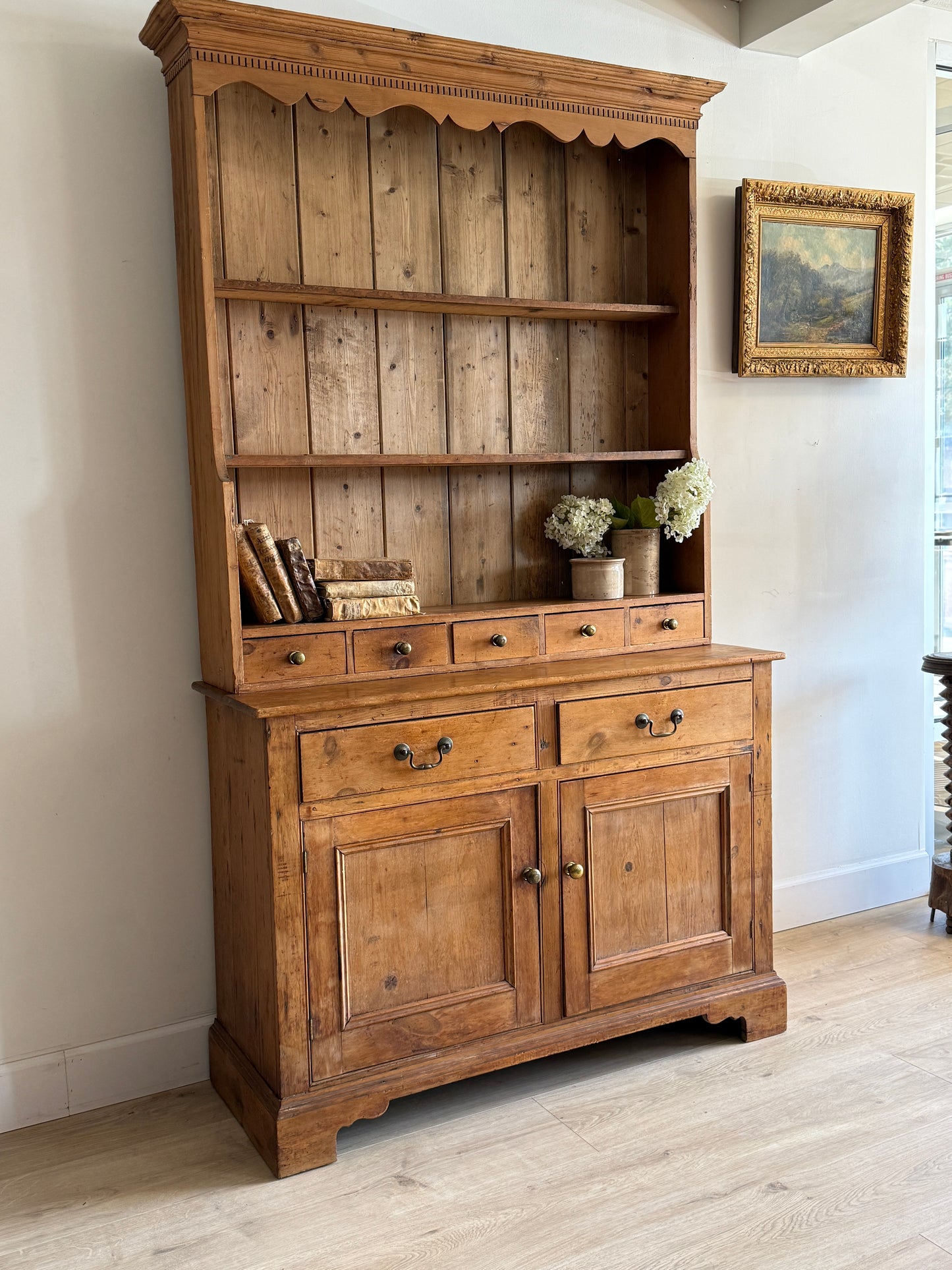 Antique English Pine Stepback Hutch