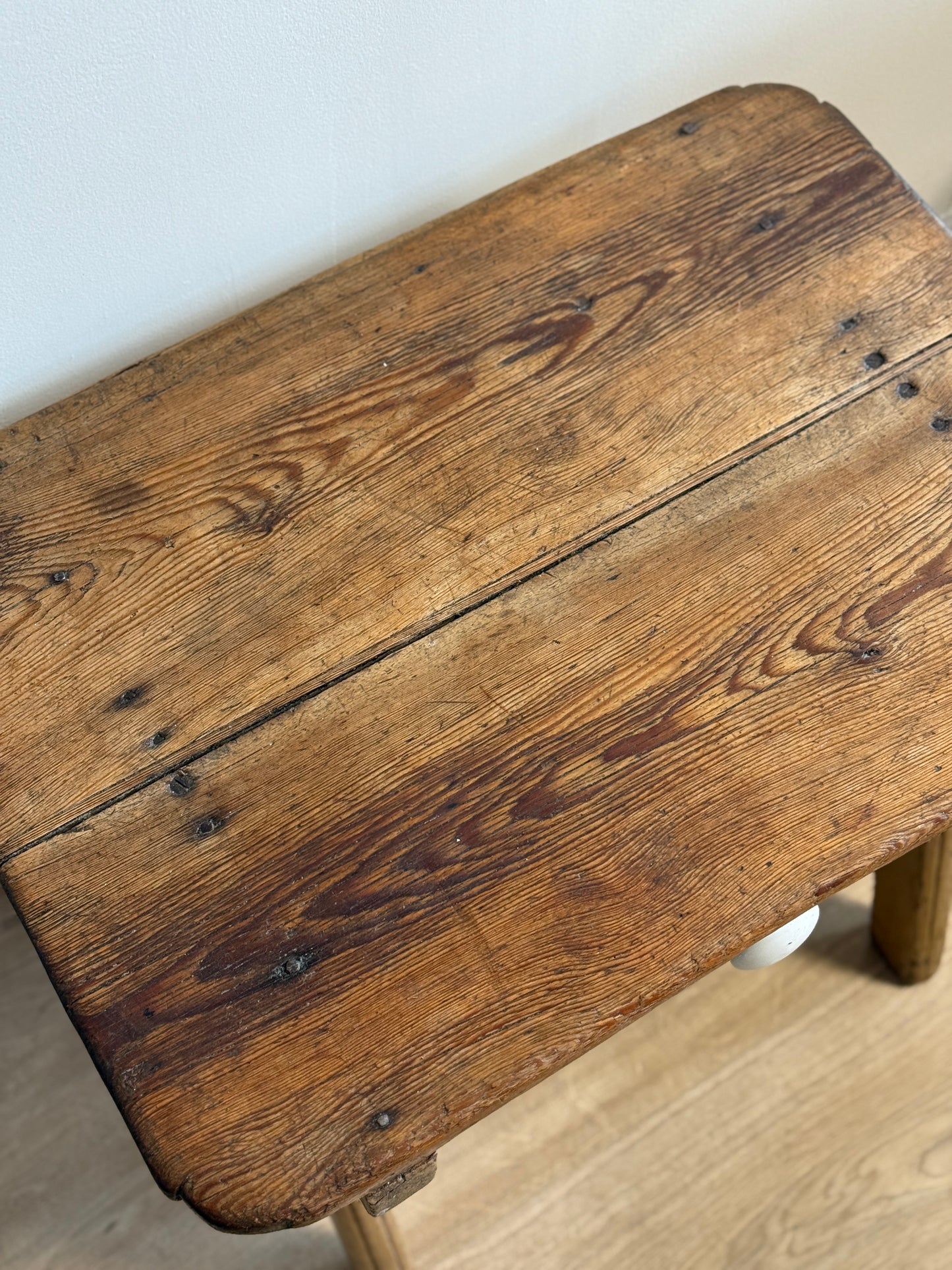 Antique French Pine Side Table with Drawer