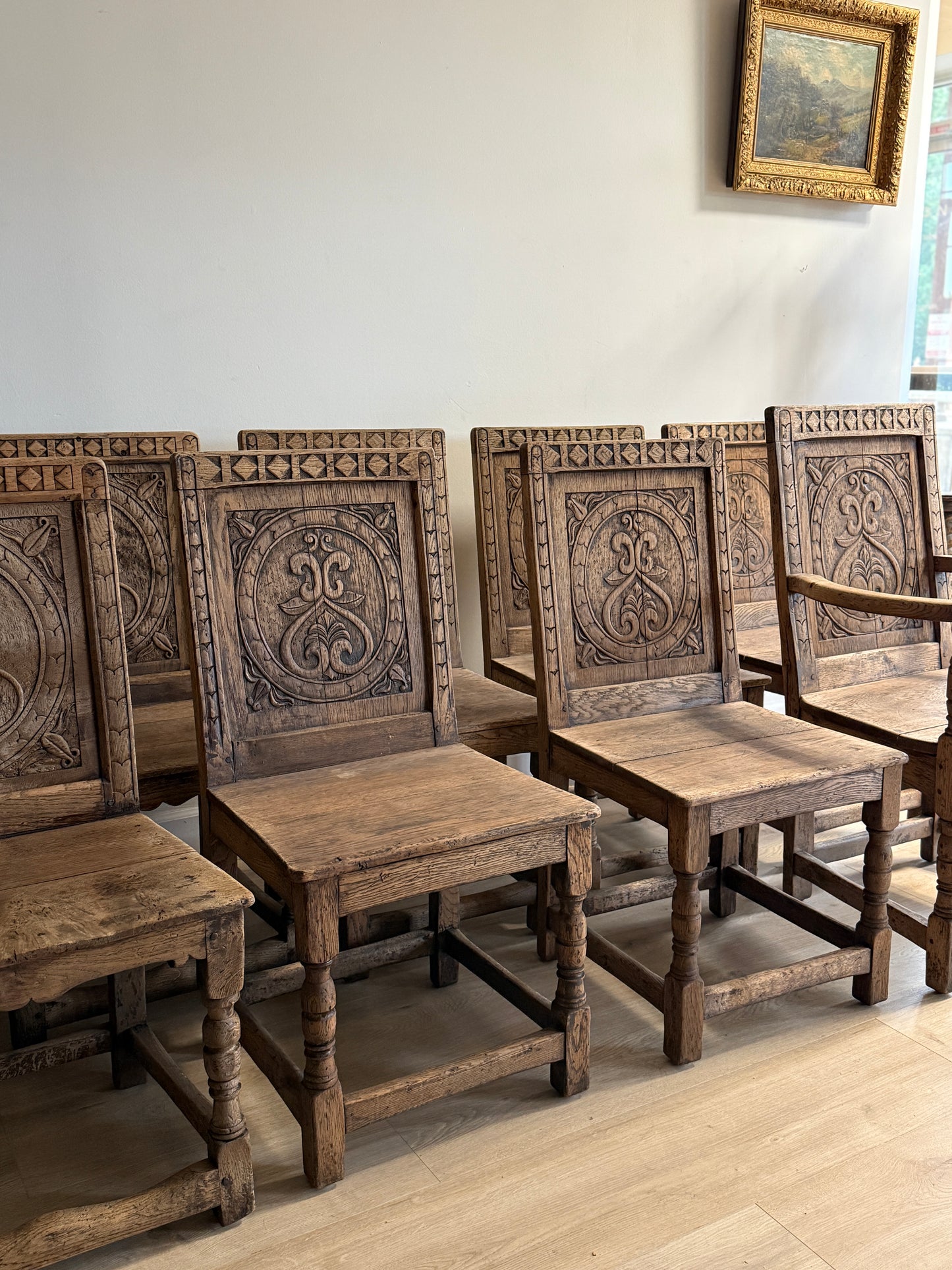 Set of 9 18th/19th c. English Oak Wainscot Chairs