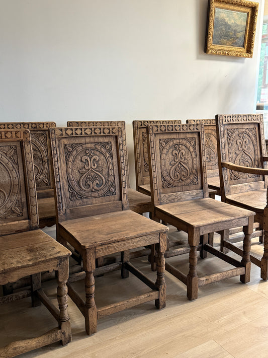 Set of 9 18th/19th c. English Oak Wainscot Chairs