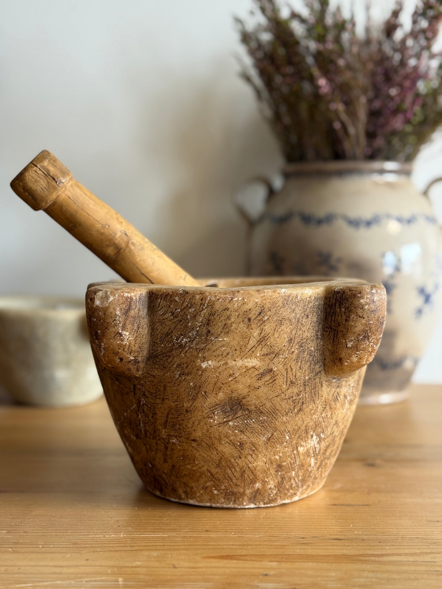 Antique French Marble Mortars with Pestles