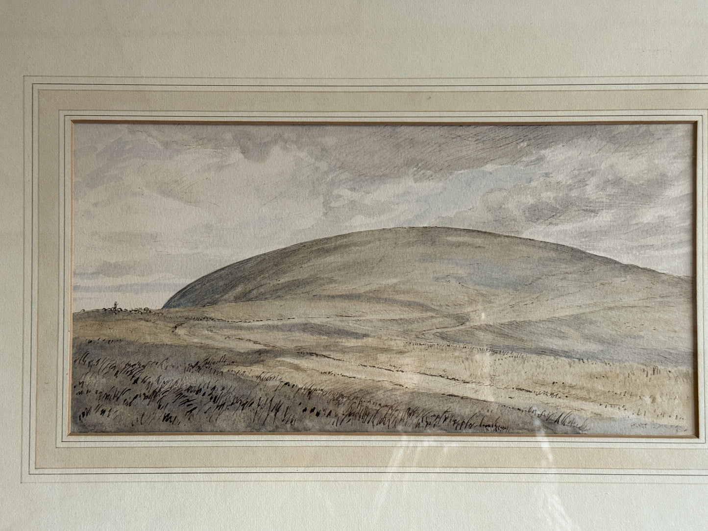 Antique English Watercolor Painting, Country Hill