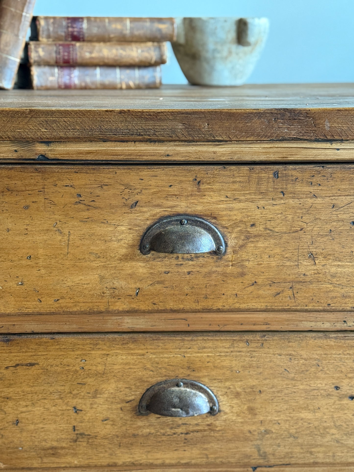 Antique English Bank of School Drawers/Sideboard