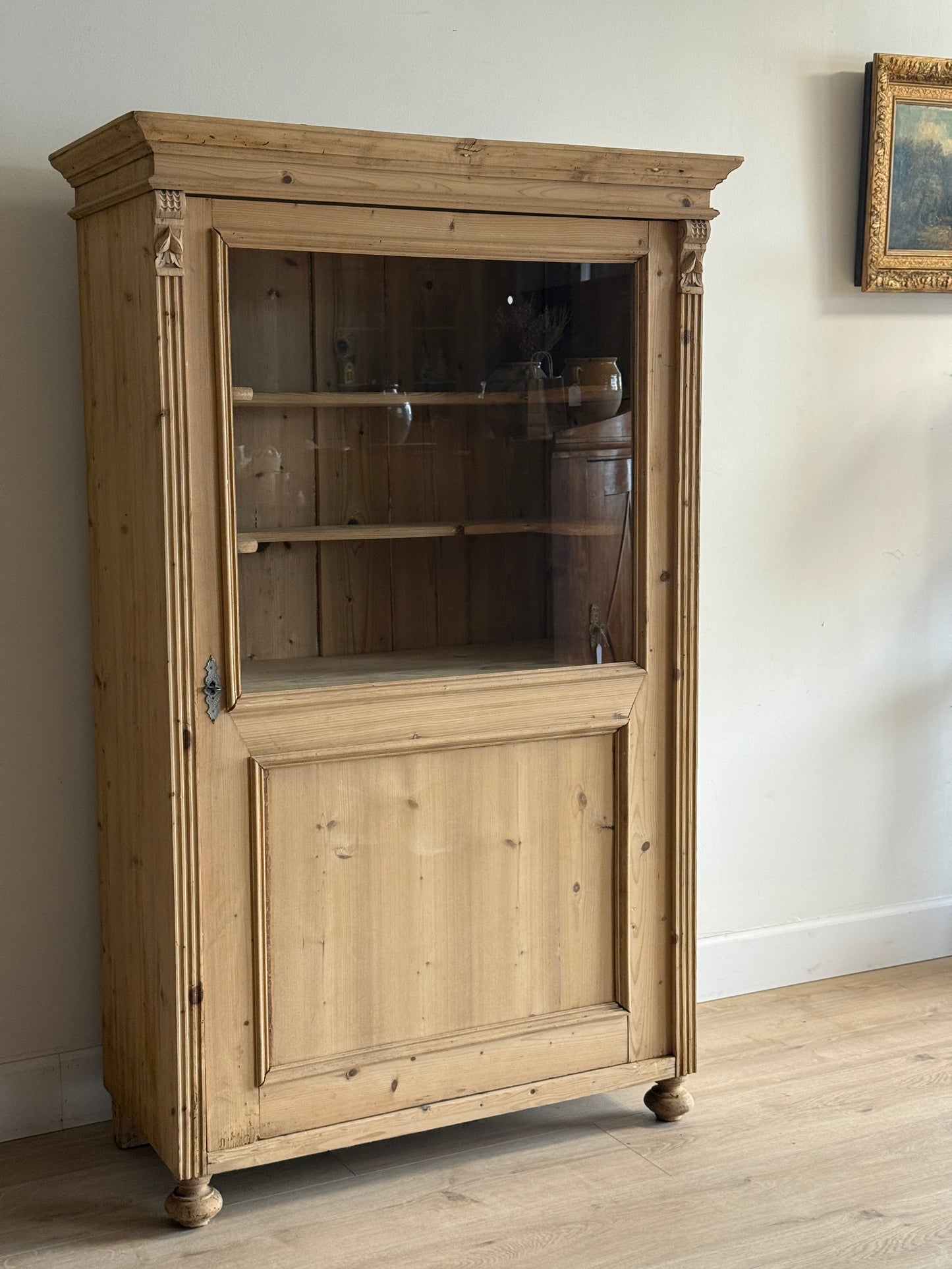 Antique English Glass & Pine Hutch