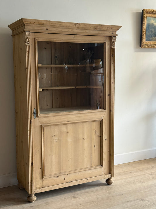 Antique English Glass & Pine Hutch