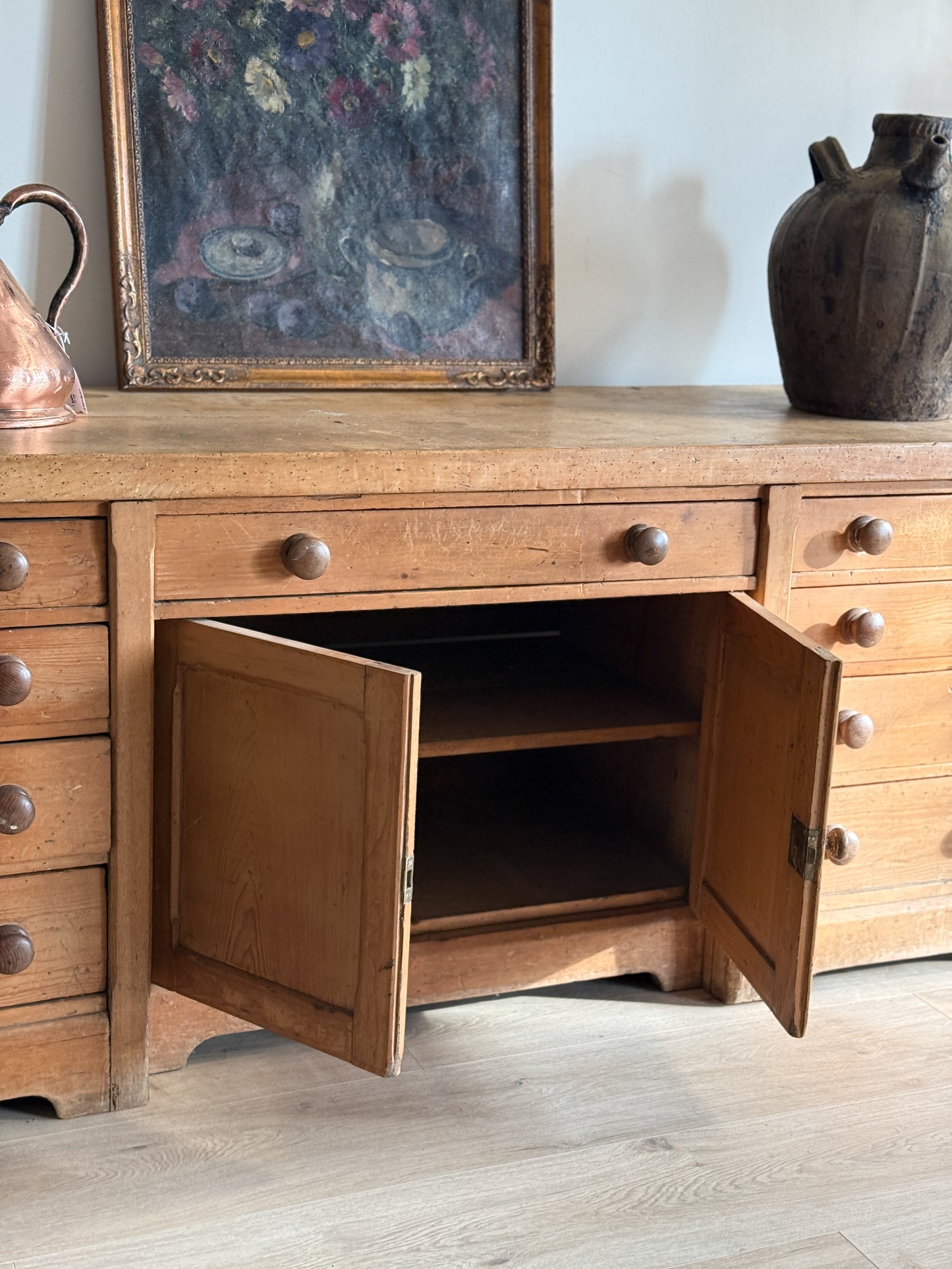 Monumental Antique English Pine Sideboard