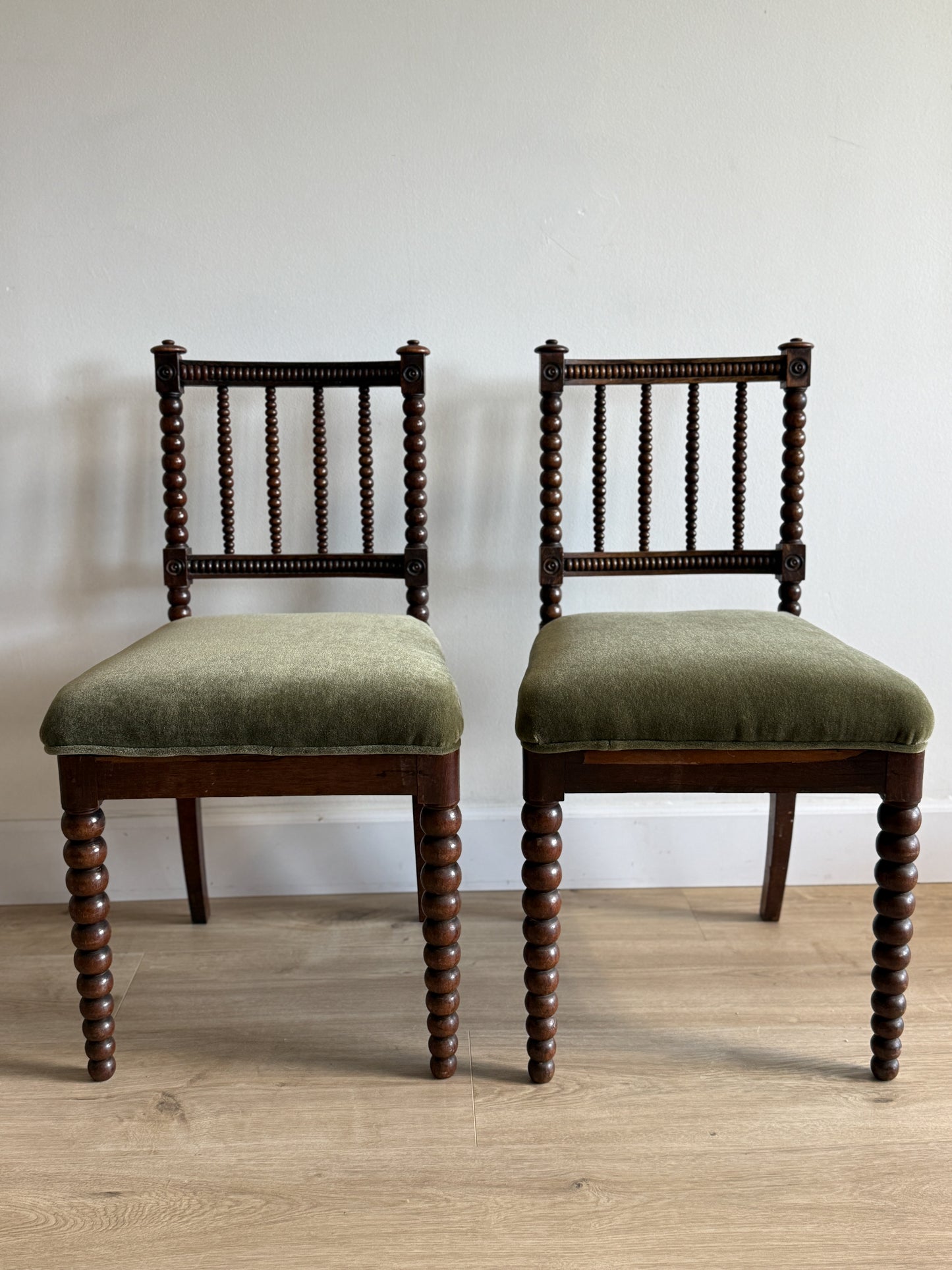 Pair of Antique English Oak Bobbin Chairs (circa 1880)