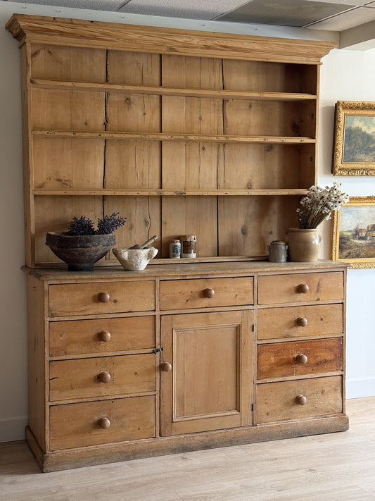 Large Antique English Pine Stepback Hutch