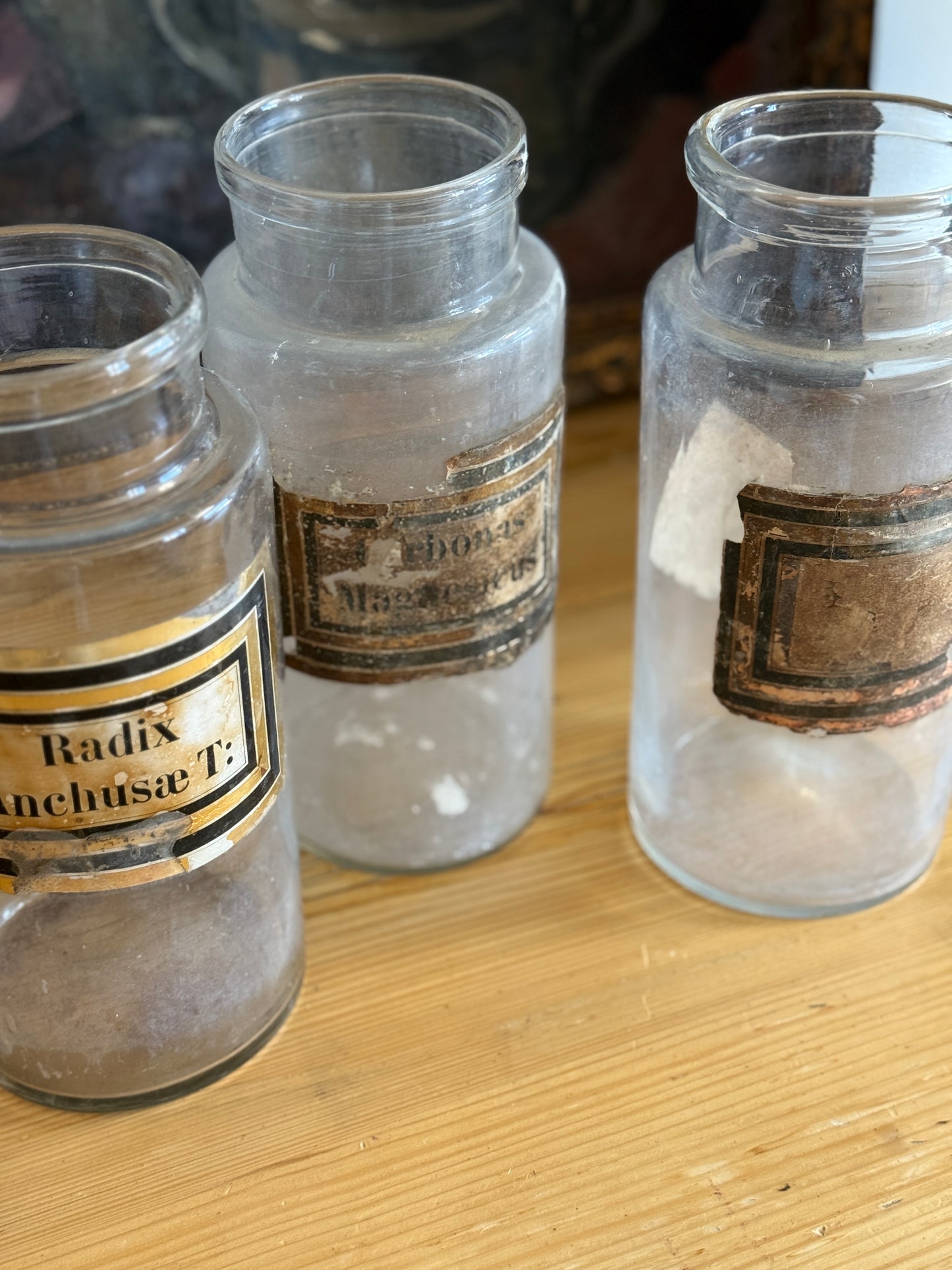 Antique Set of 3 French Glass Pharmacy Jars