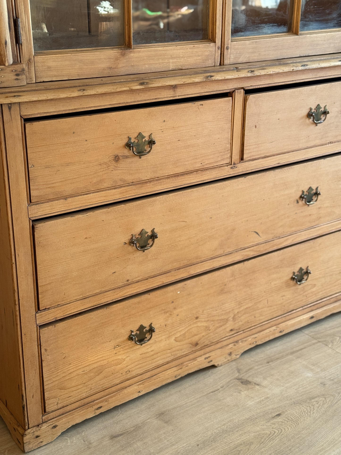Antique English Pine Hutch with Glass Upper