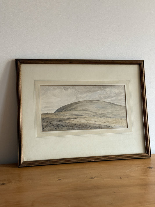Antique English Watercolor Painting, Country Hill