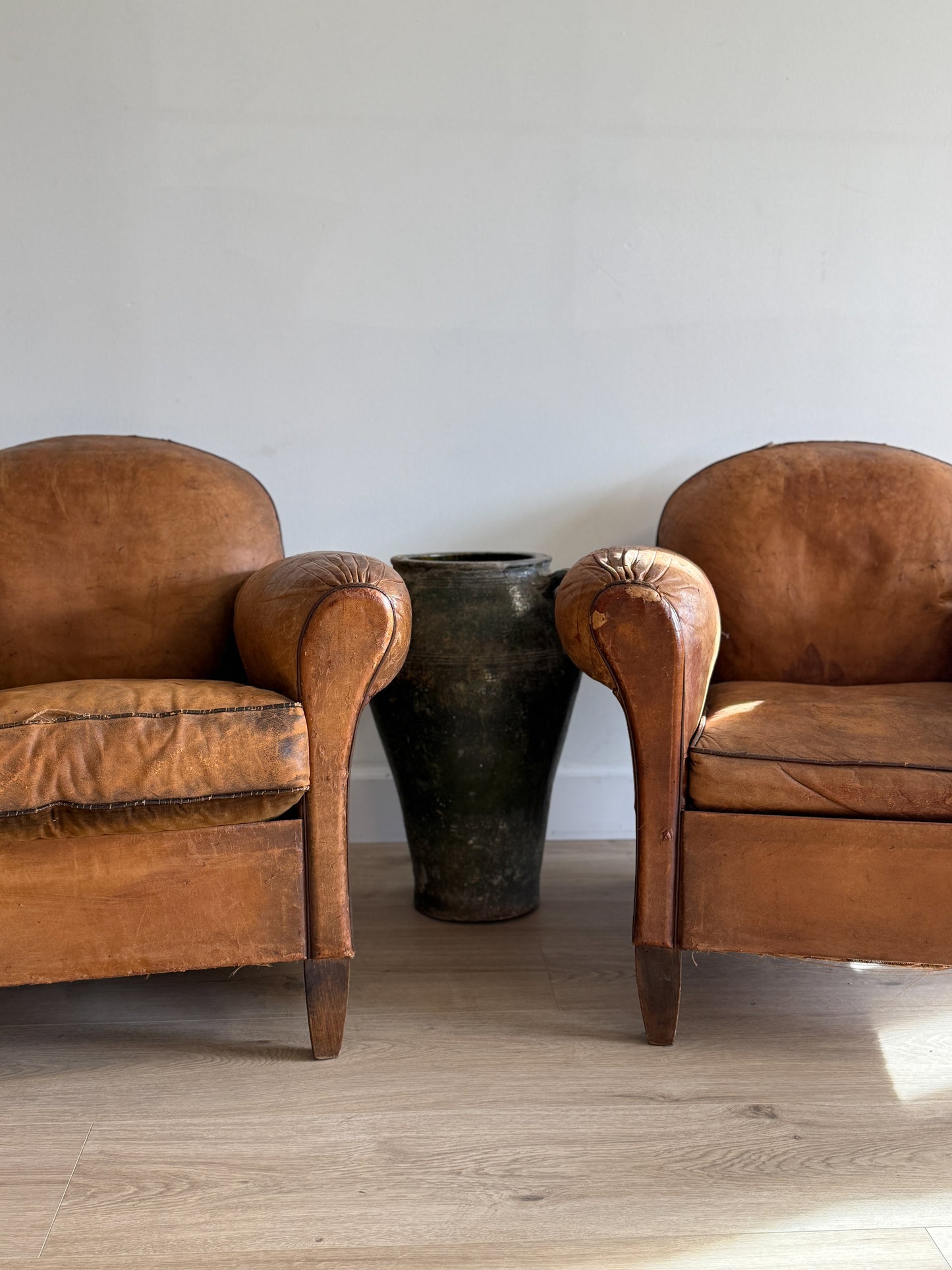 Antique Pair French Leather Chairs