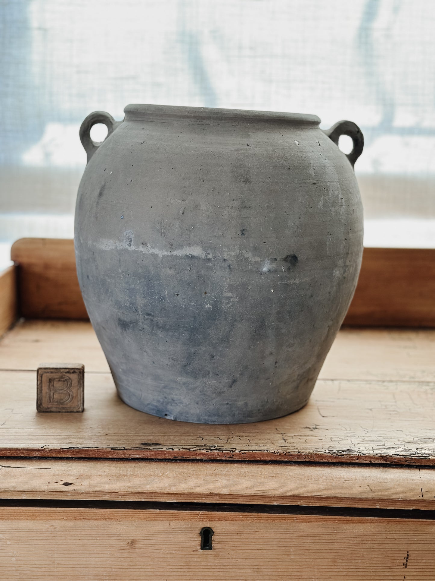 Large Vintage Grey Pots with Handles