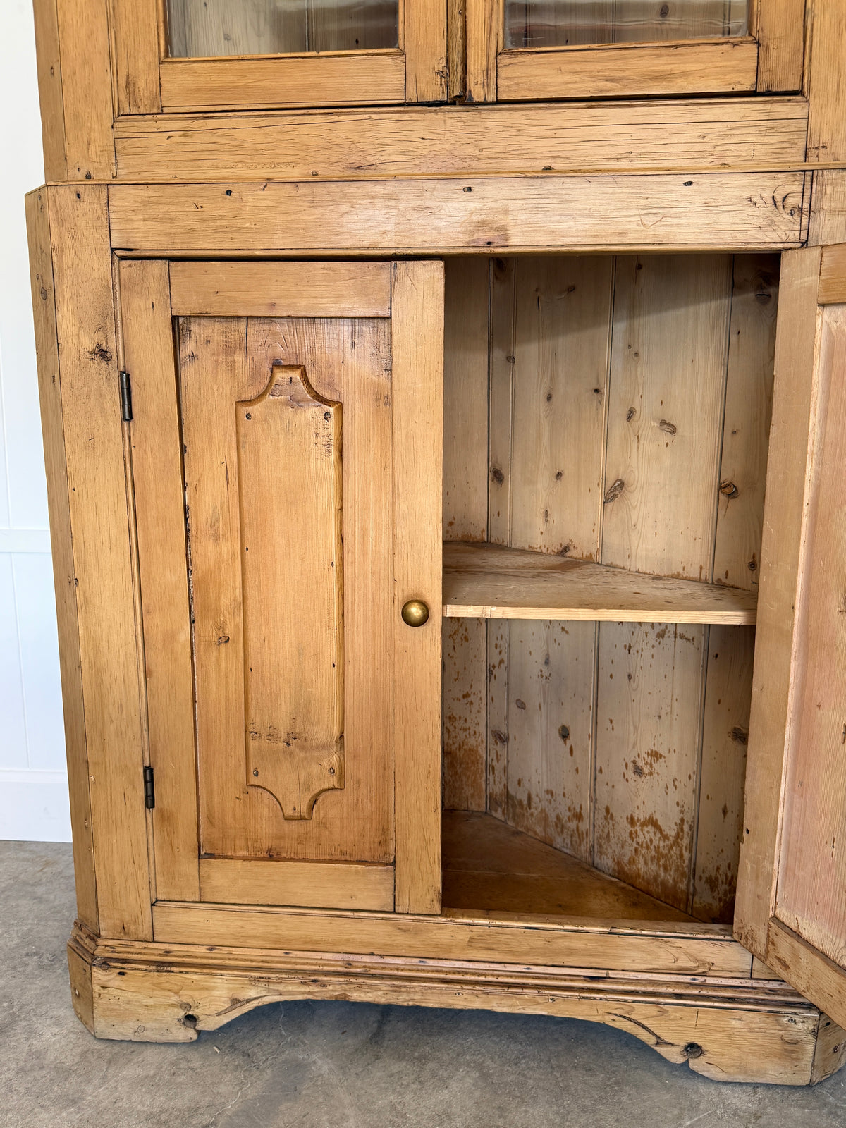 Antique English Glazed Pine Corner Cupboard