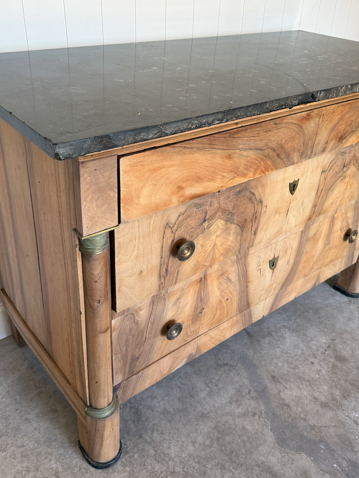 19th Century French Bleached Walnut Commode with Stone Top