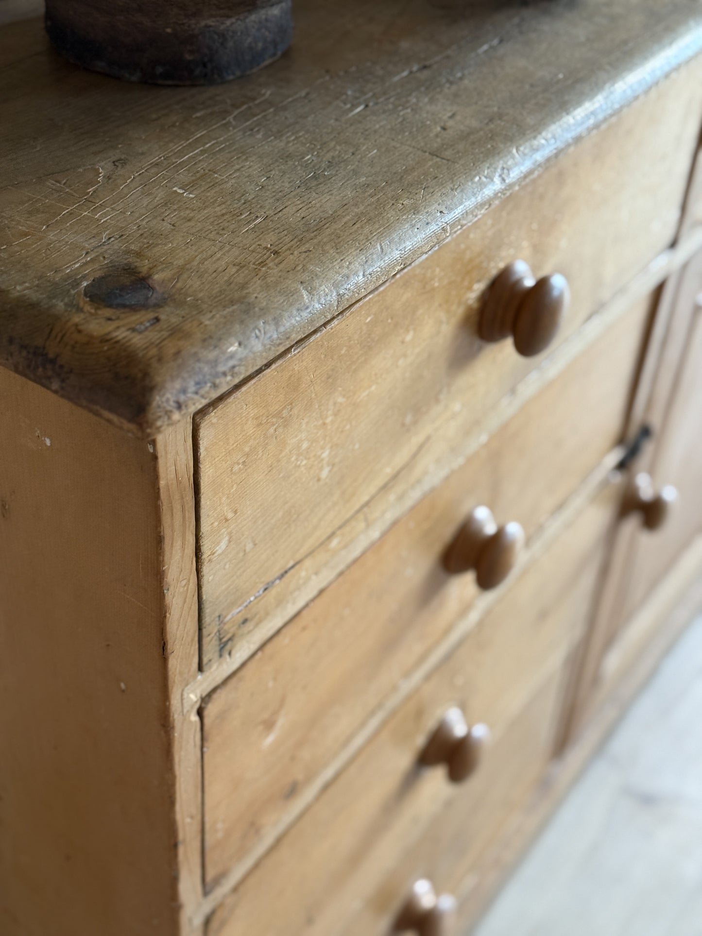Large Antique English Pine Stepback Hutch