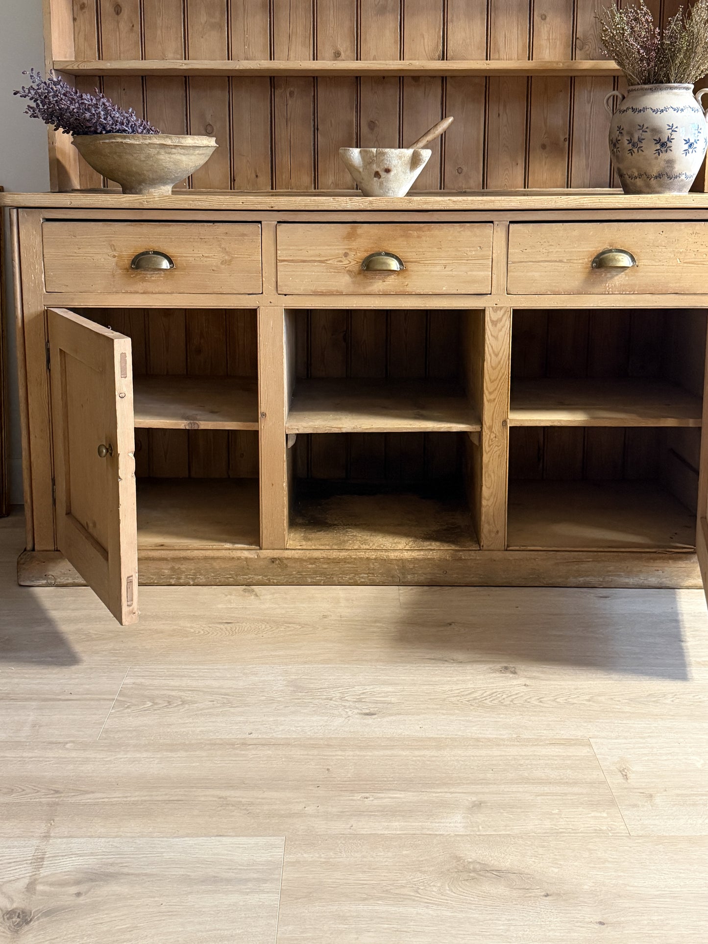 Antique English Pine Stepback Hutch