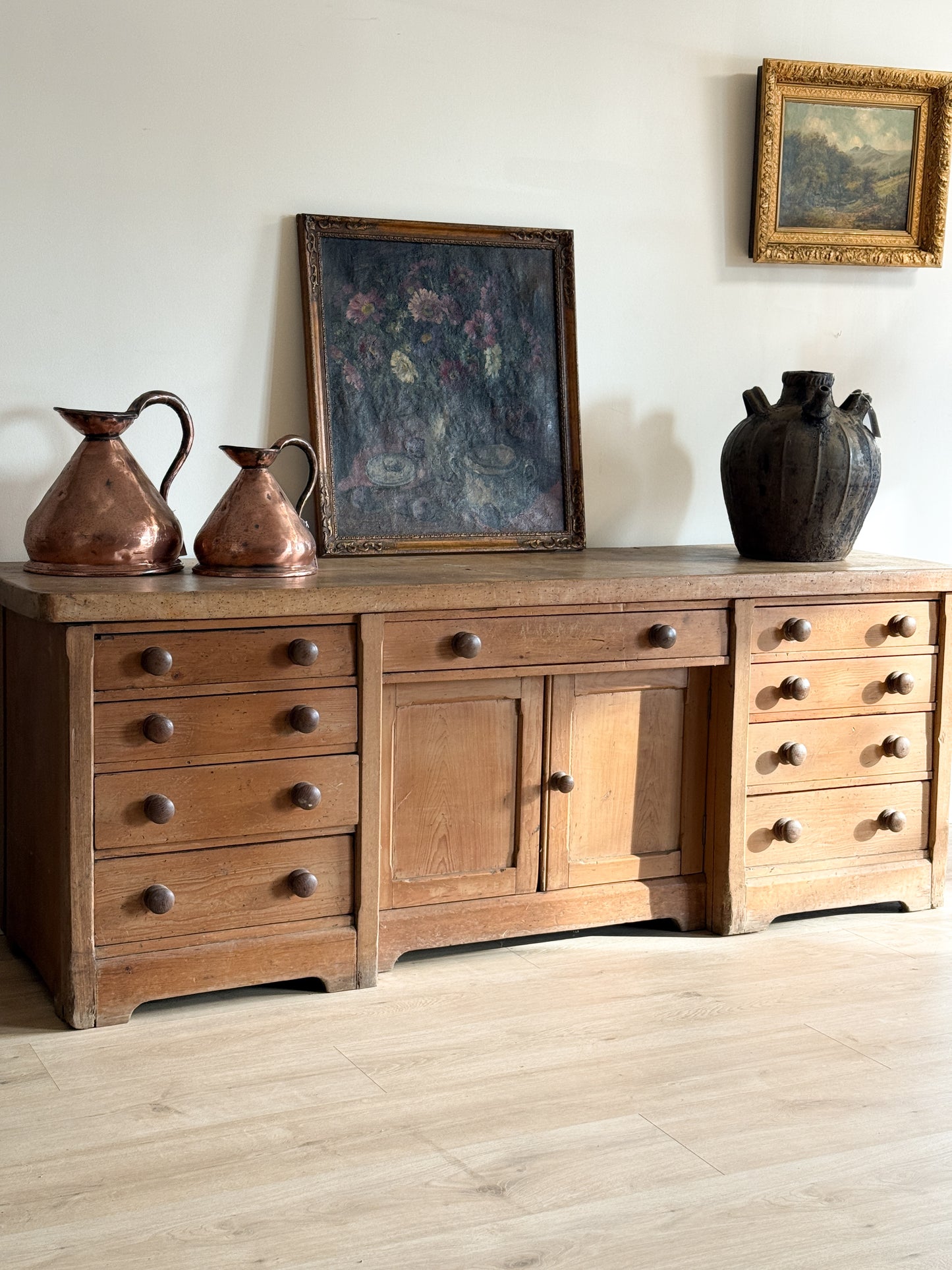 Monumental Antique English Pine Sideboard