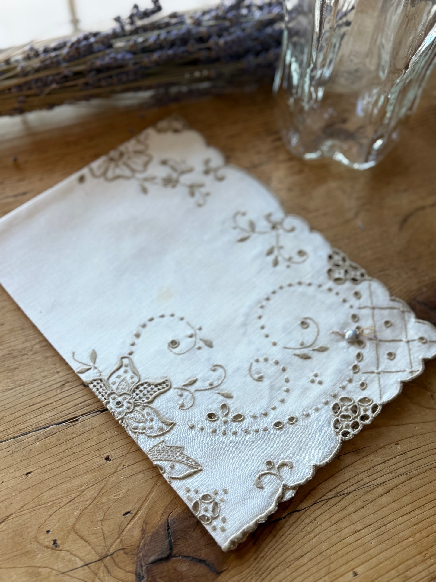 Antique Irish Linen, Hand Embroidered with Original Seal (1920's)