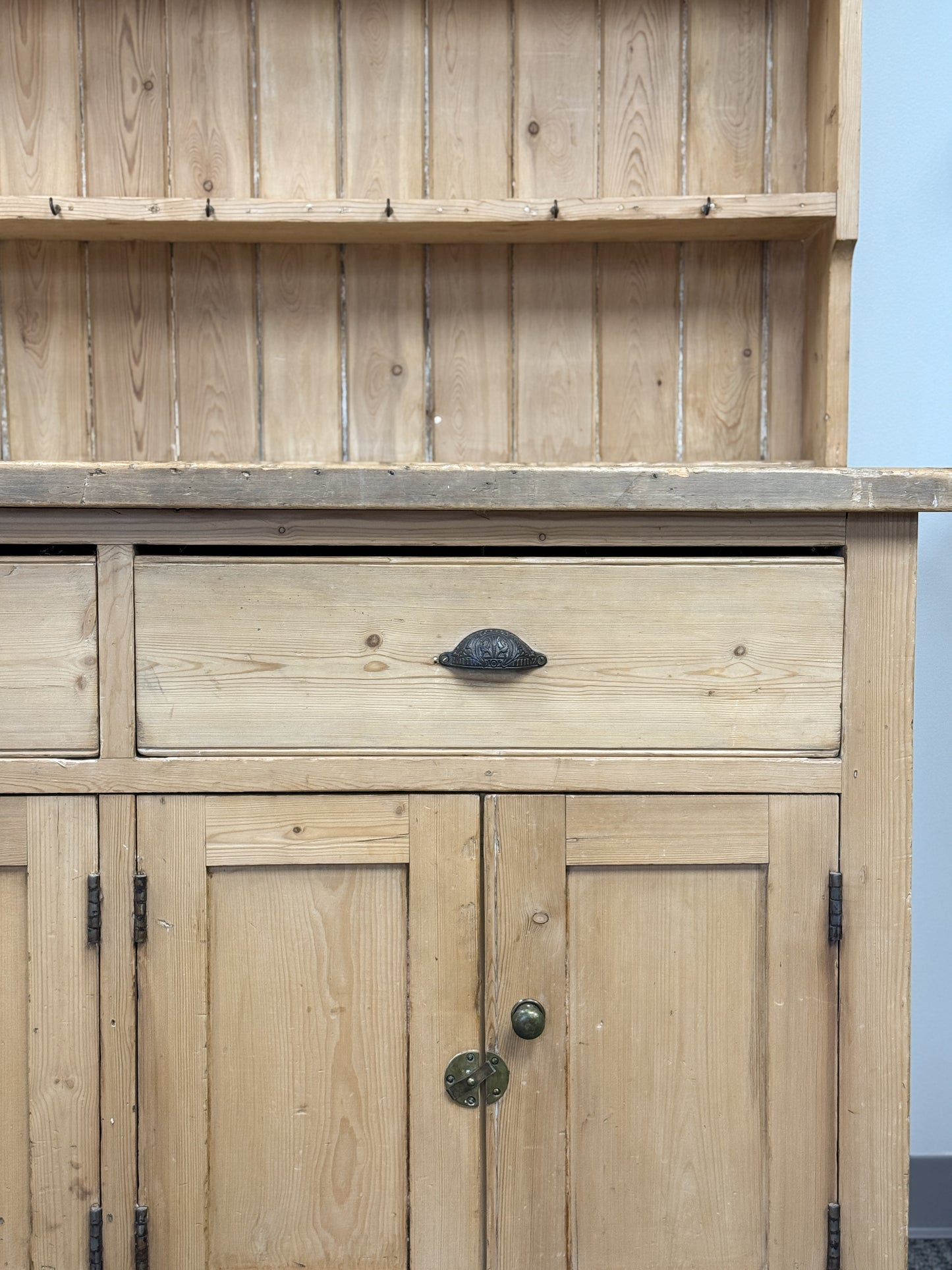 Large Antique English Pine Step-back Hutch