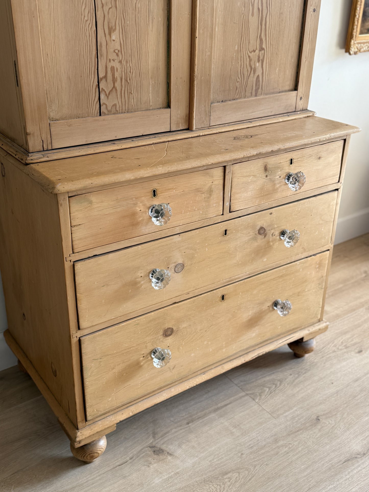 Antique English Pine Linen Press