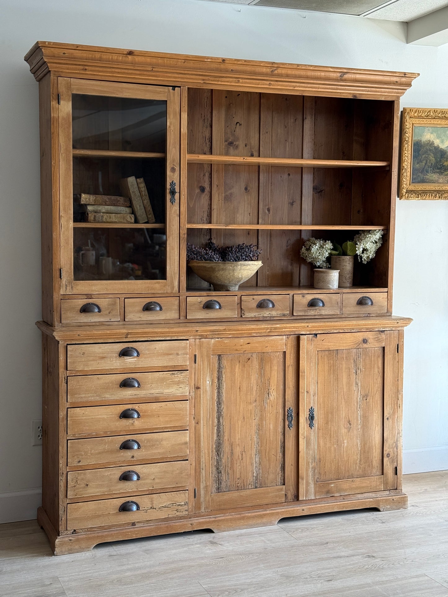 Antique English Pine Stepback Hutch