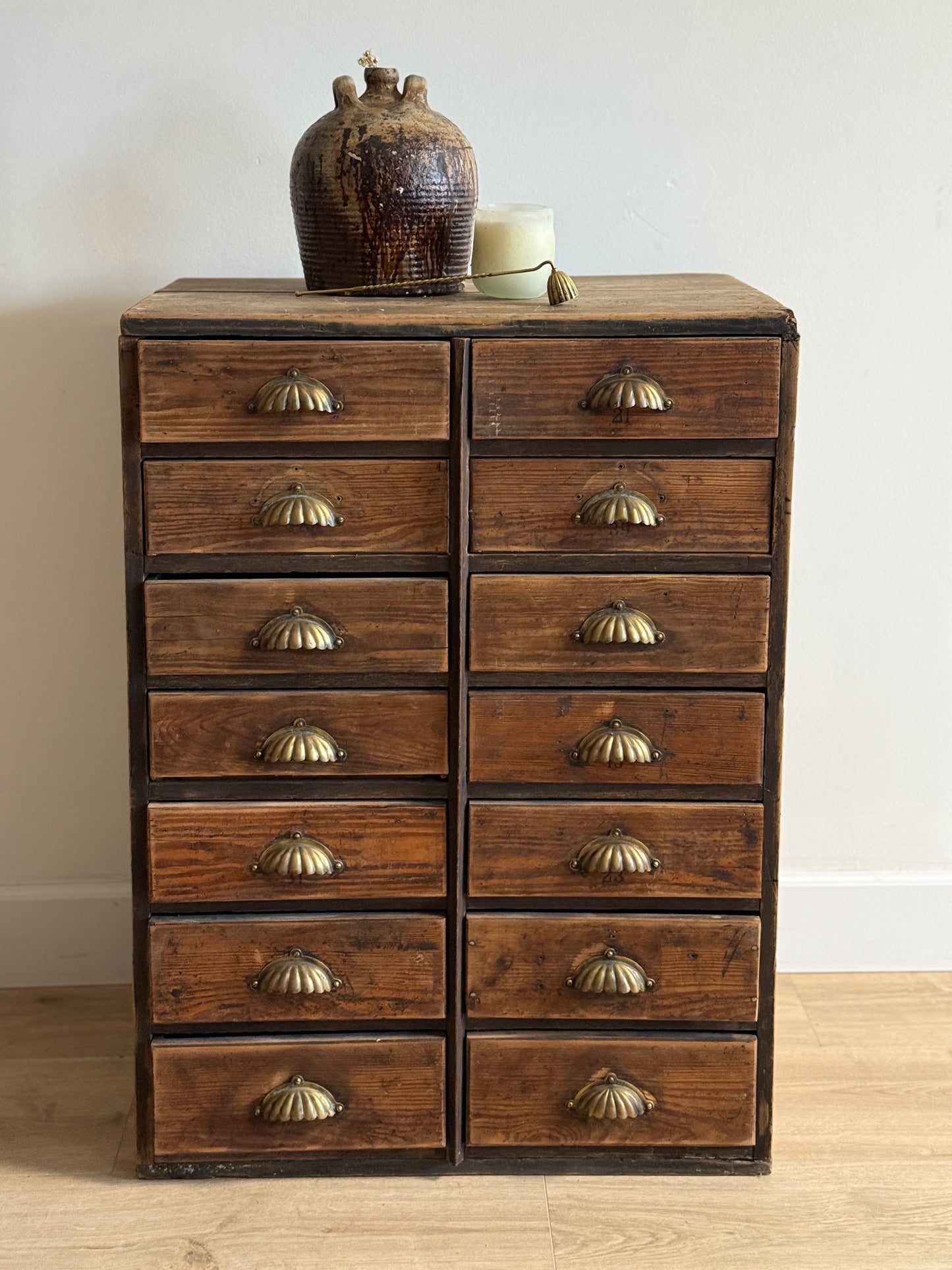 Antique English Shoe Factory Bank of Drawers/Sideboard