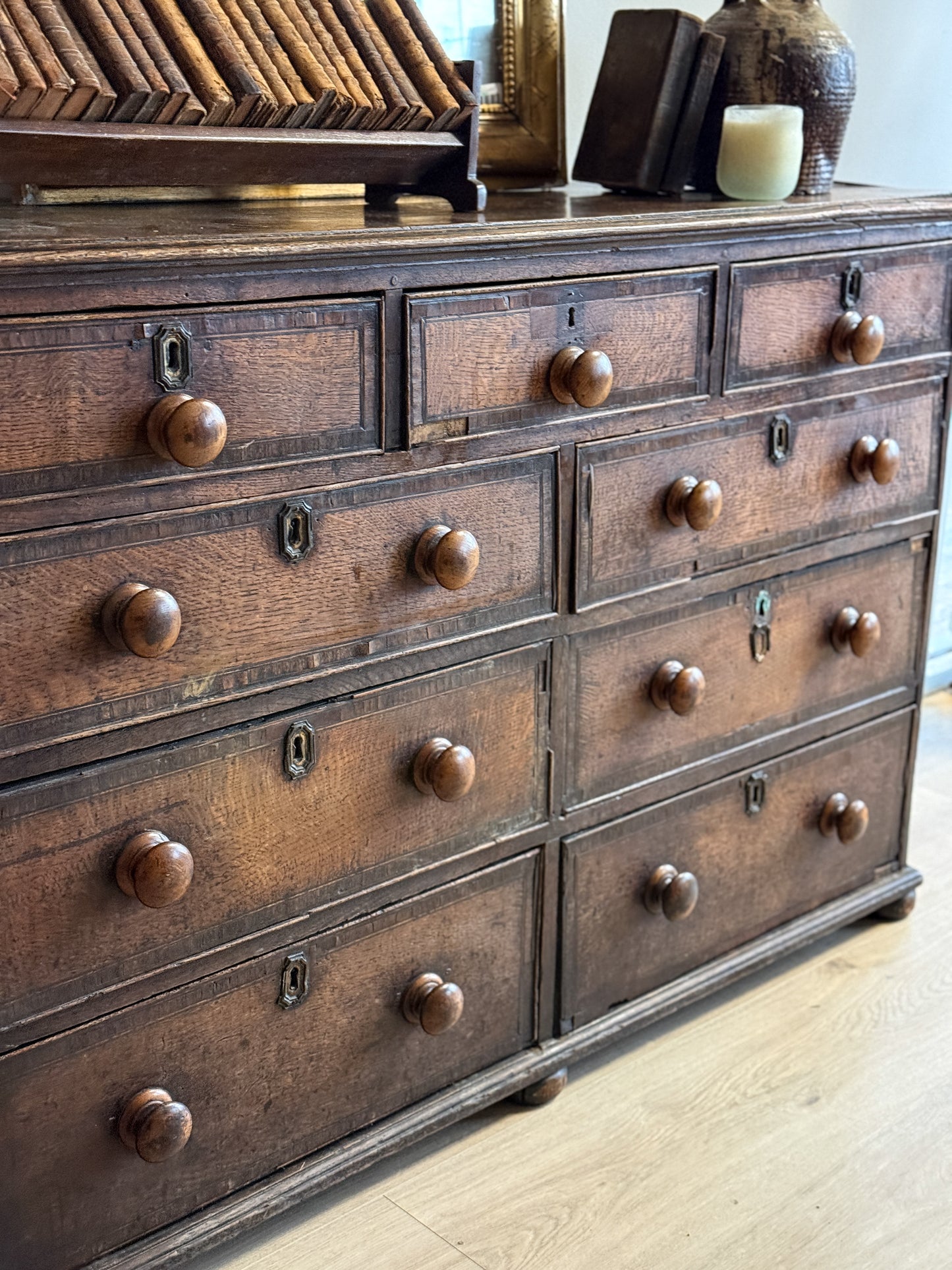Antique English Sideboard/Bank of Nine Drawers