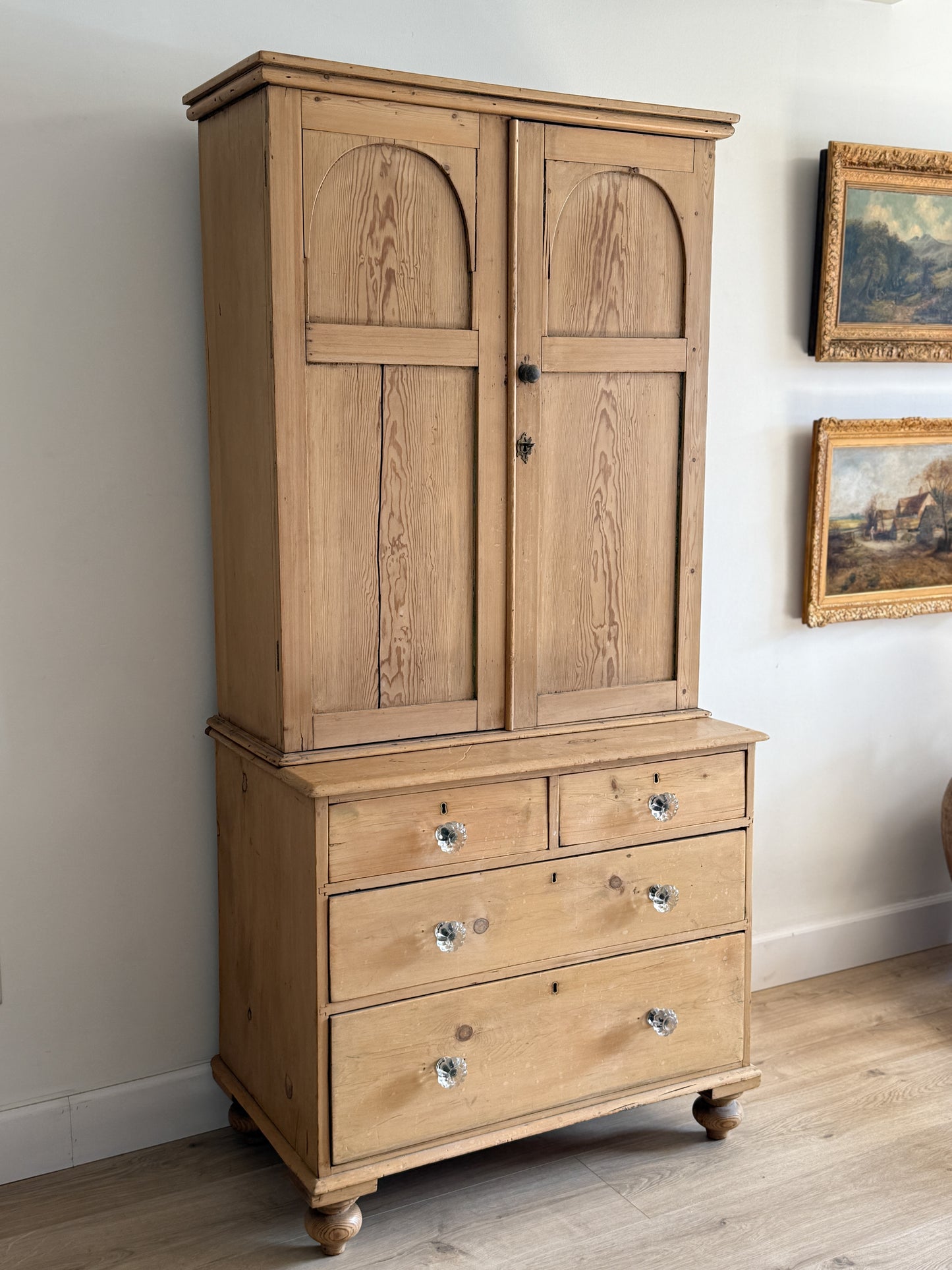 Antique English Pine Linen Press