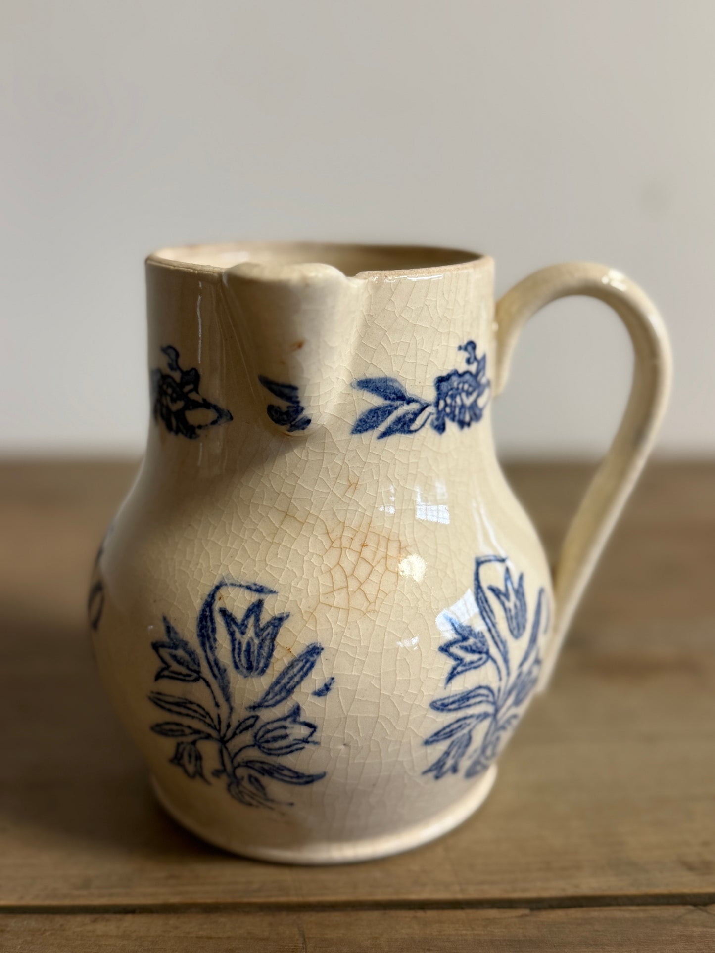 Saint Uze French Blue Transferware/Stoneware Pitcher