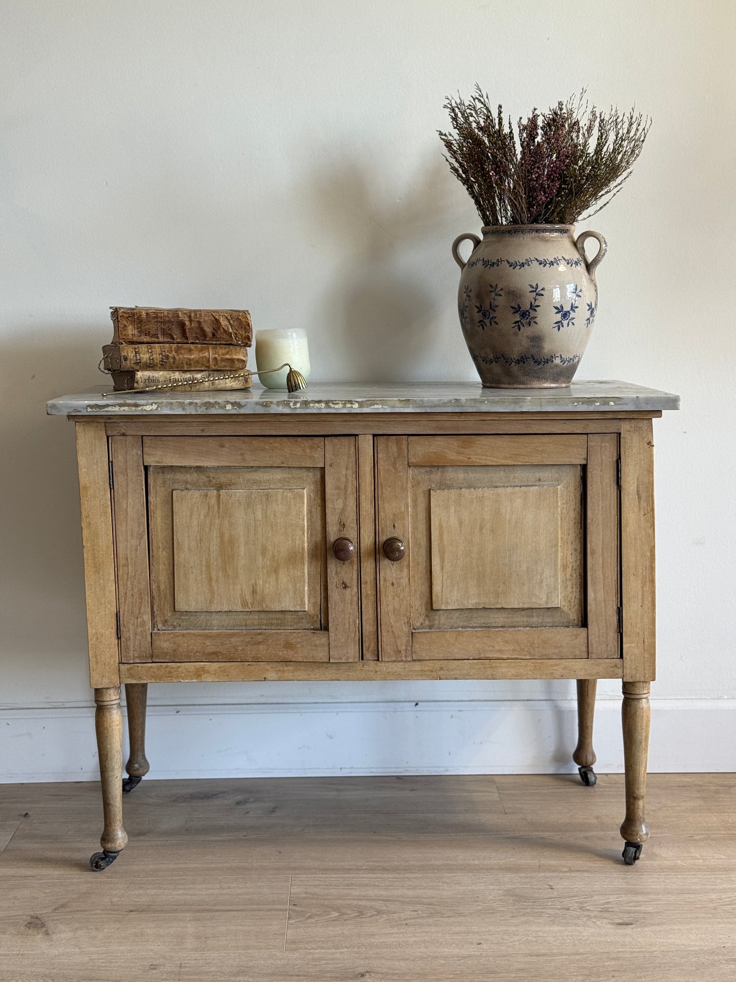 Antique English Pine & Marble Sideboard