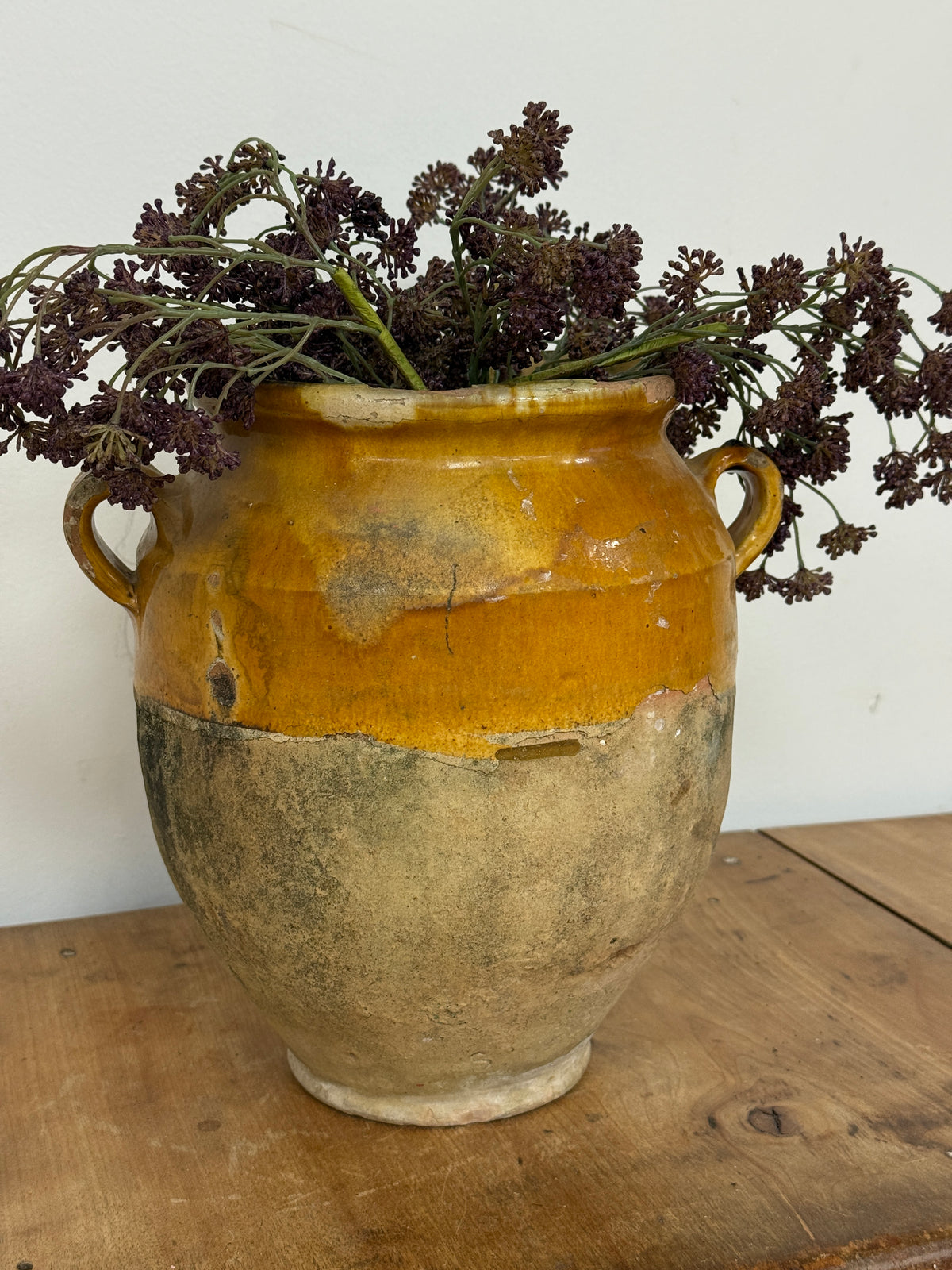 Rare Antique Ochre Yellow Glazed French Confit Pot
