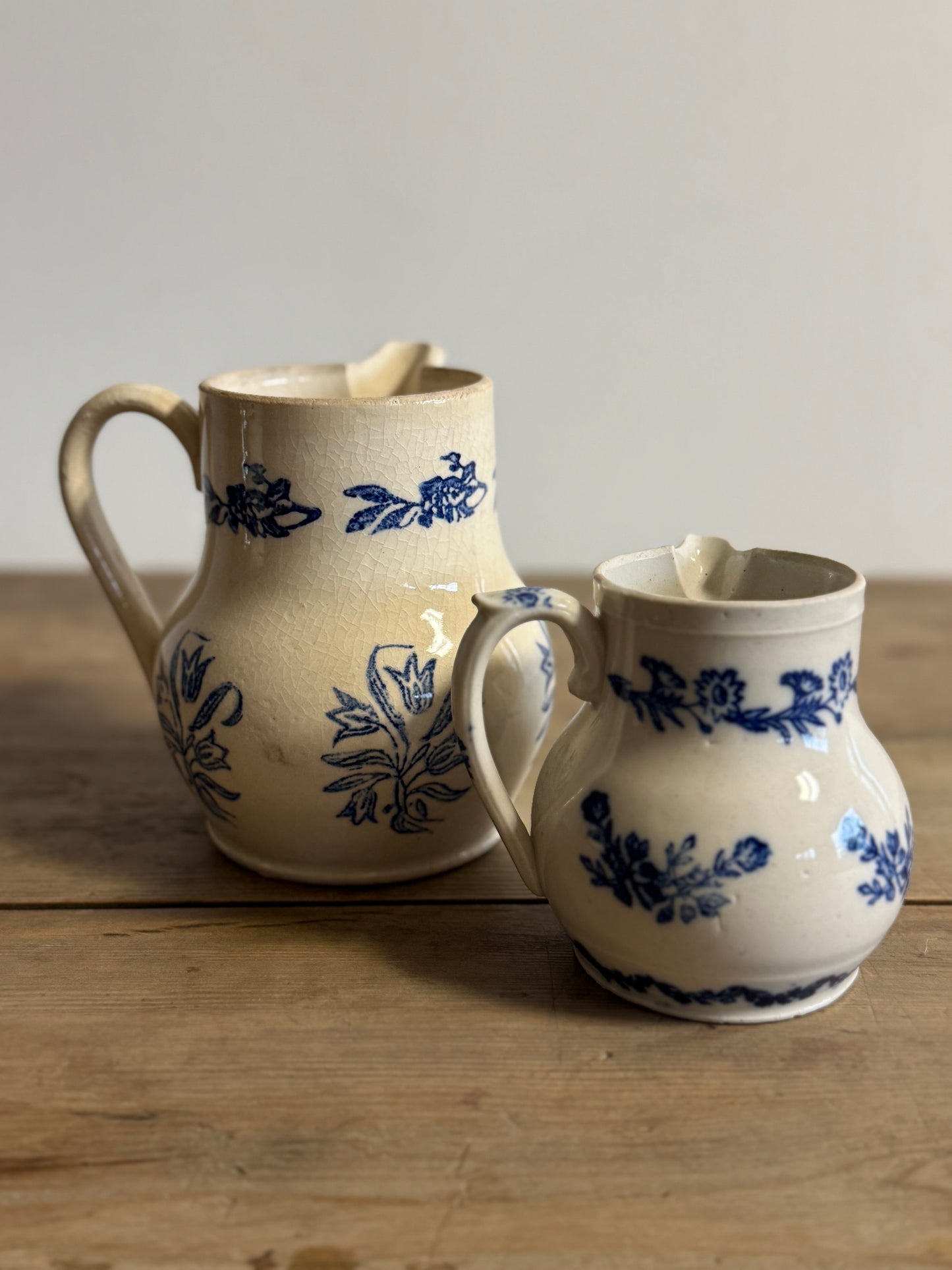 Saint Uze French Blue Transferware/Stoneware Pitcher