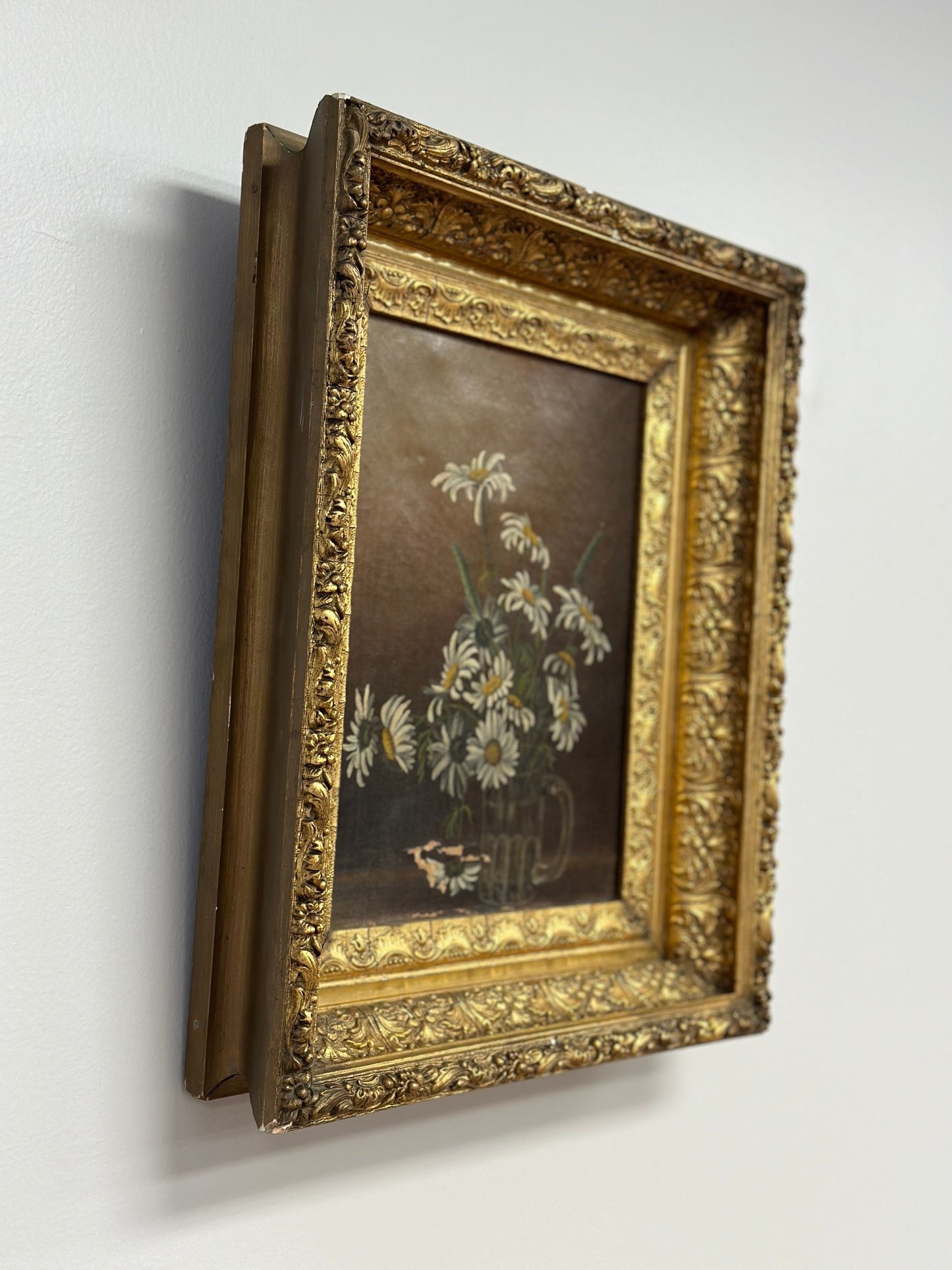 Original Antique Oil Painting, Moody Florals