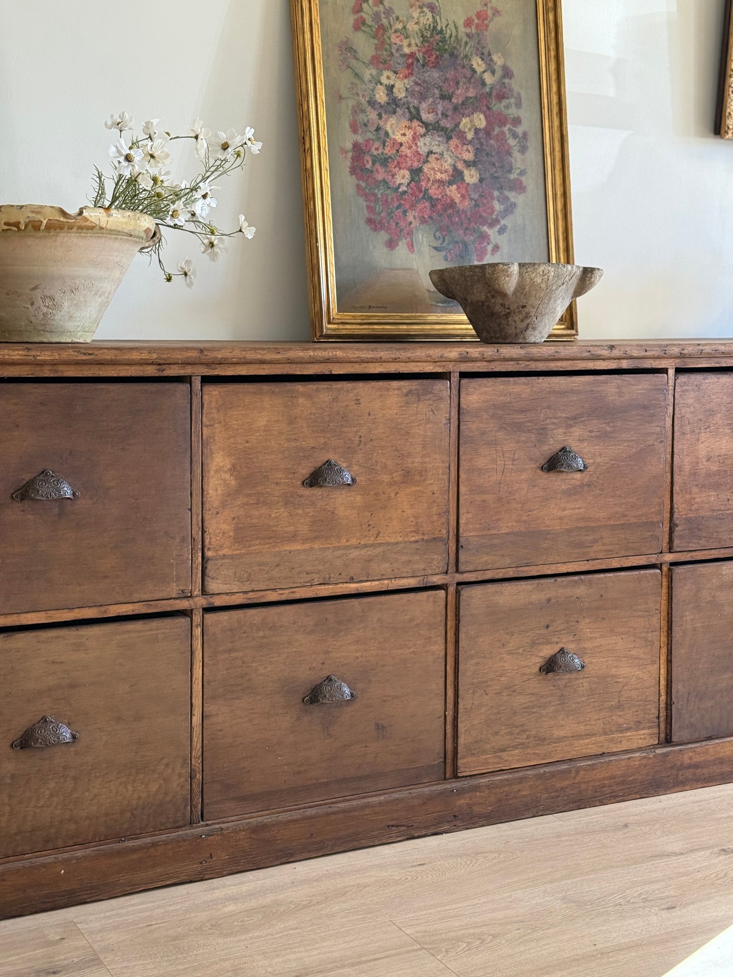 Monumental Antique English Bank of Drawers/Sideboard