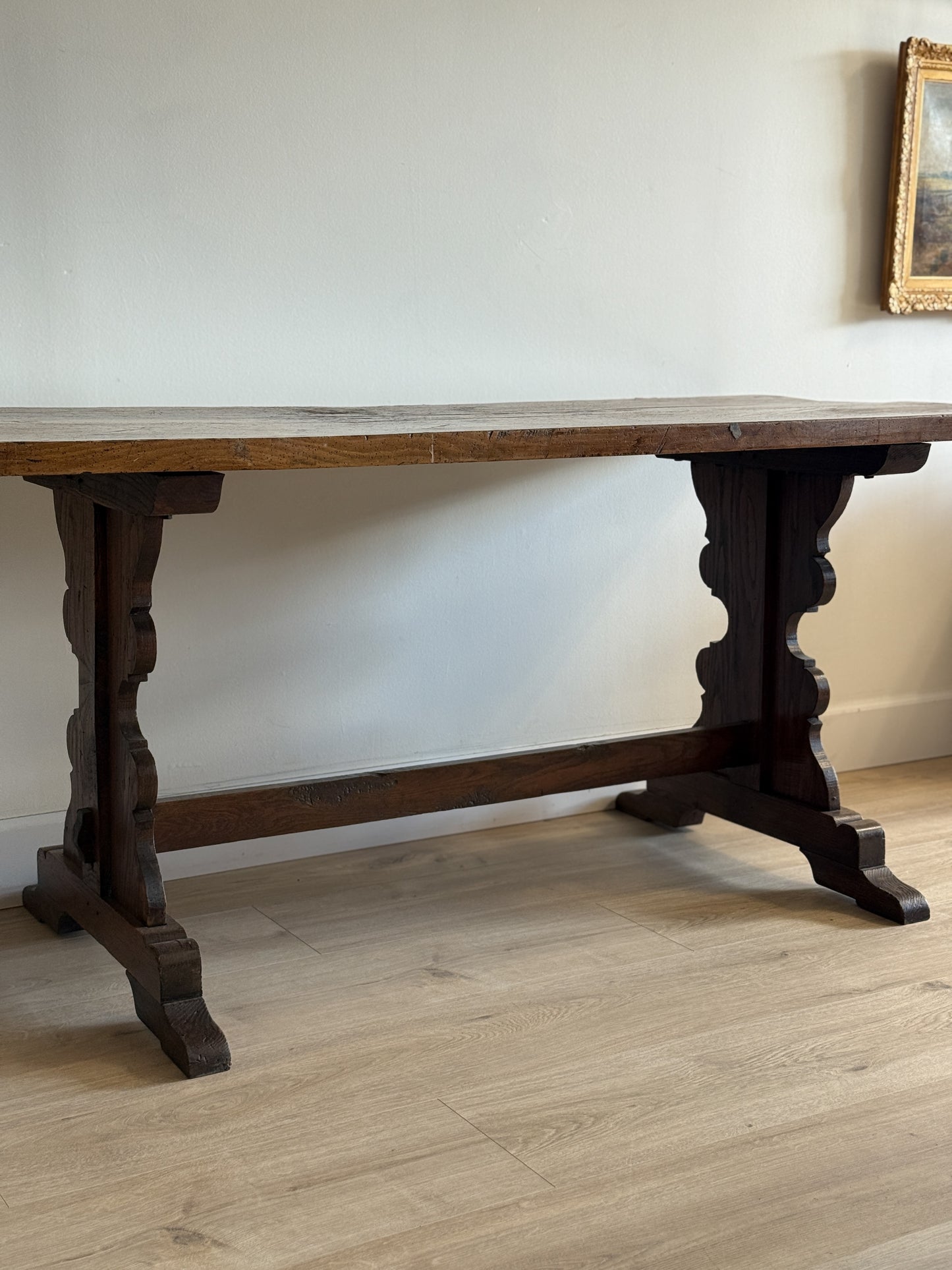 Antique French Dining Table with Oak/Ash base, Fruitwood Top