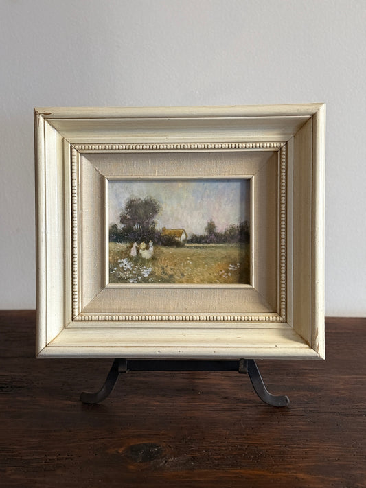 Original Vintage Oil Painting, Meadow Gathering