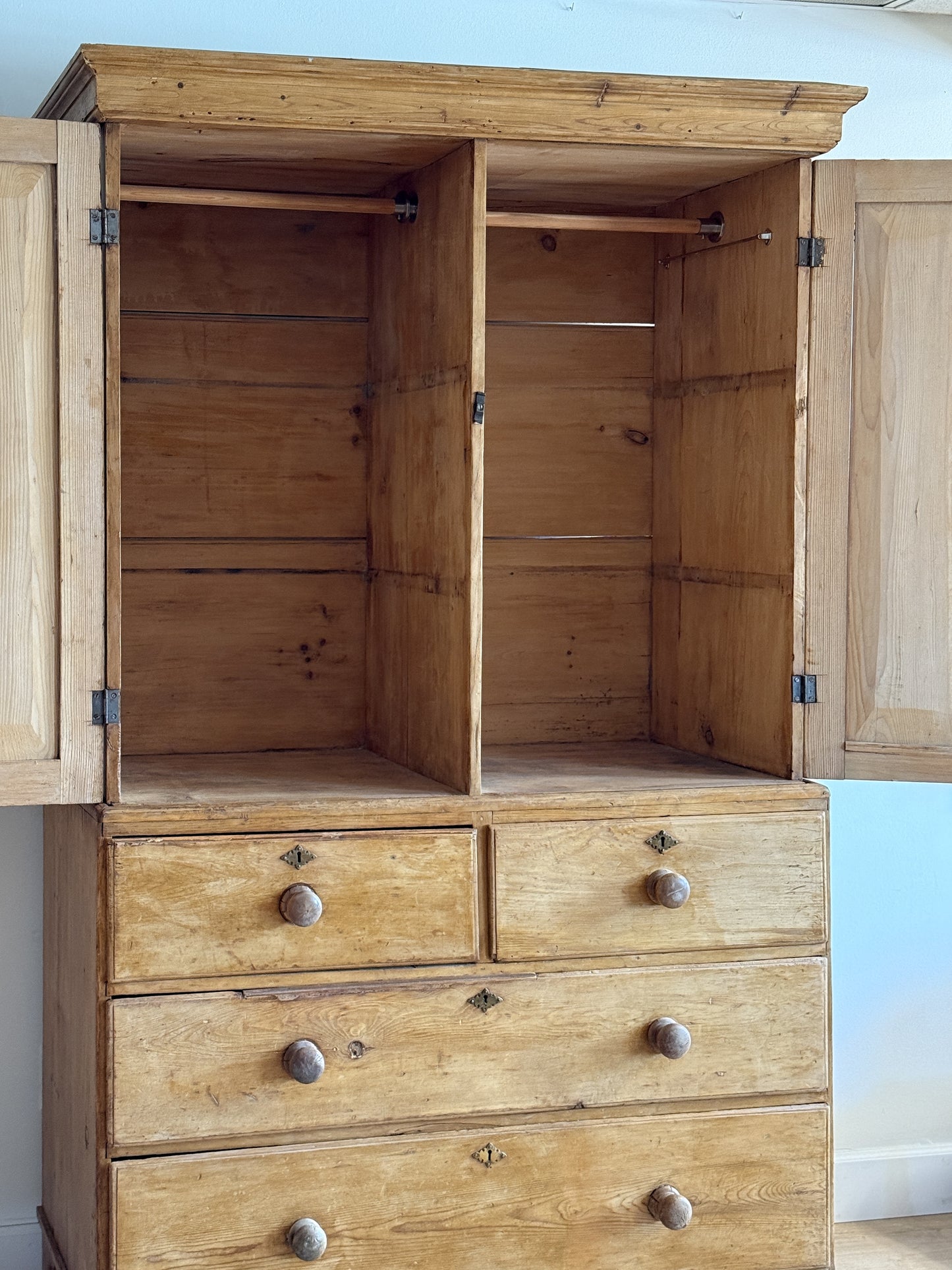 Antique English Pine Linen Press