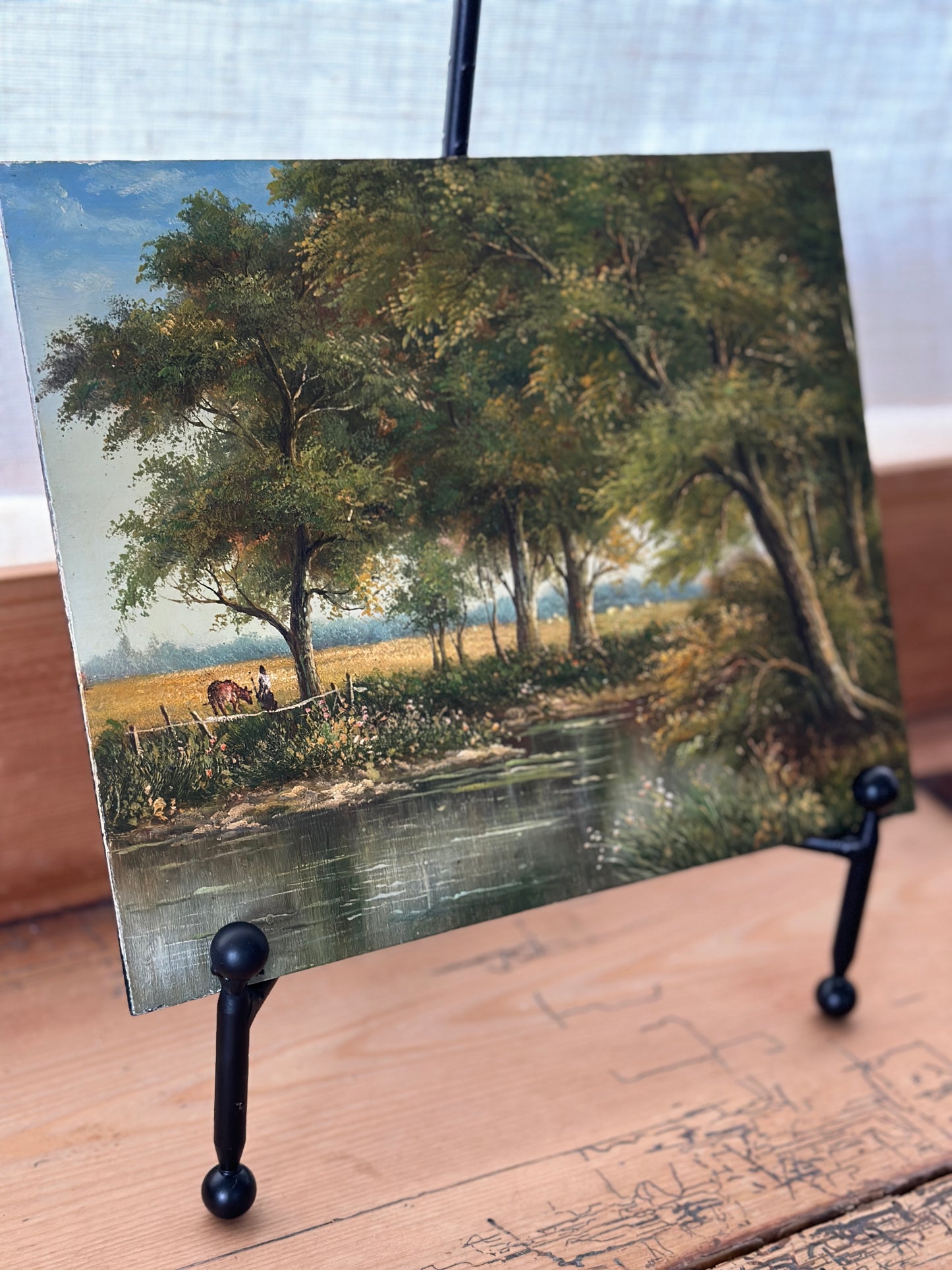 Vintage Original European Oil on Board, Country Landscape
