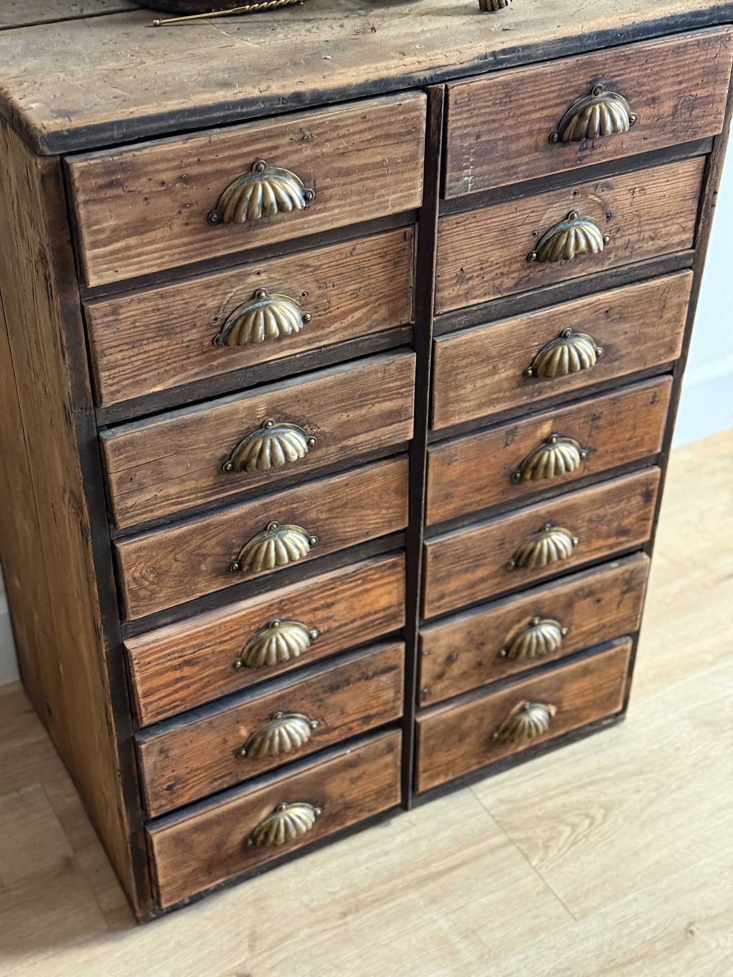 Antique English Shoe Factory Bank of Drawers/Sideboard