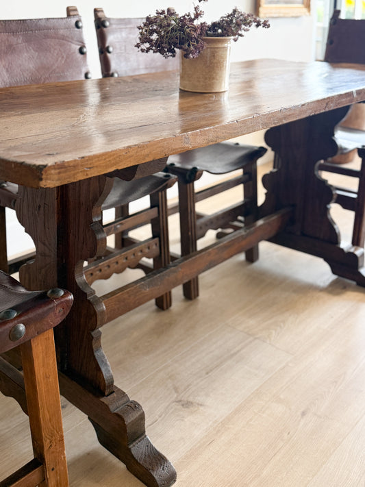 Antique French Dining Table with Oak/Ash base, Fruitwood Top