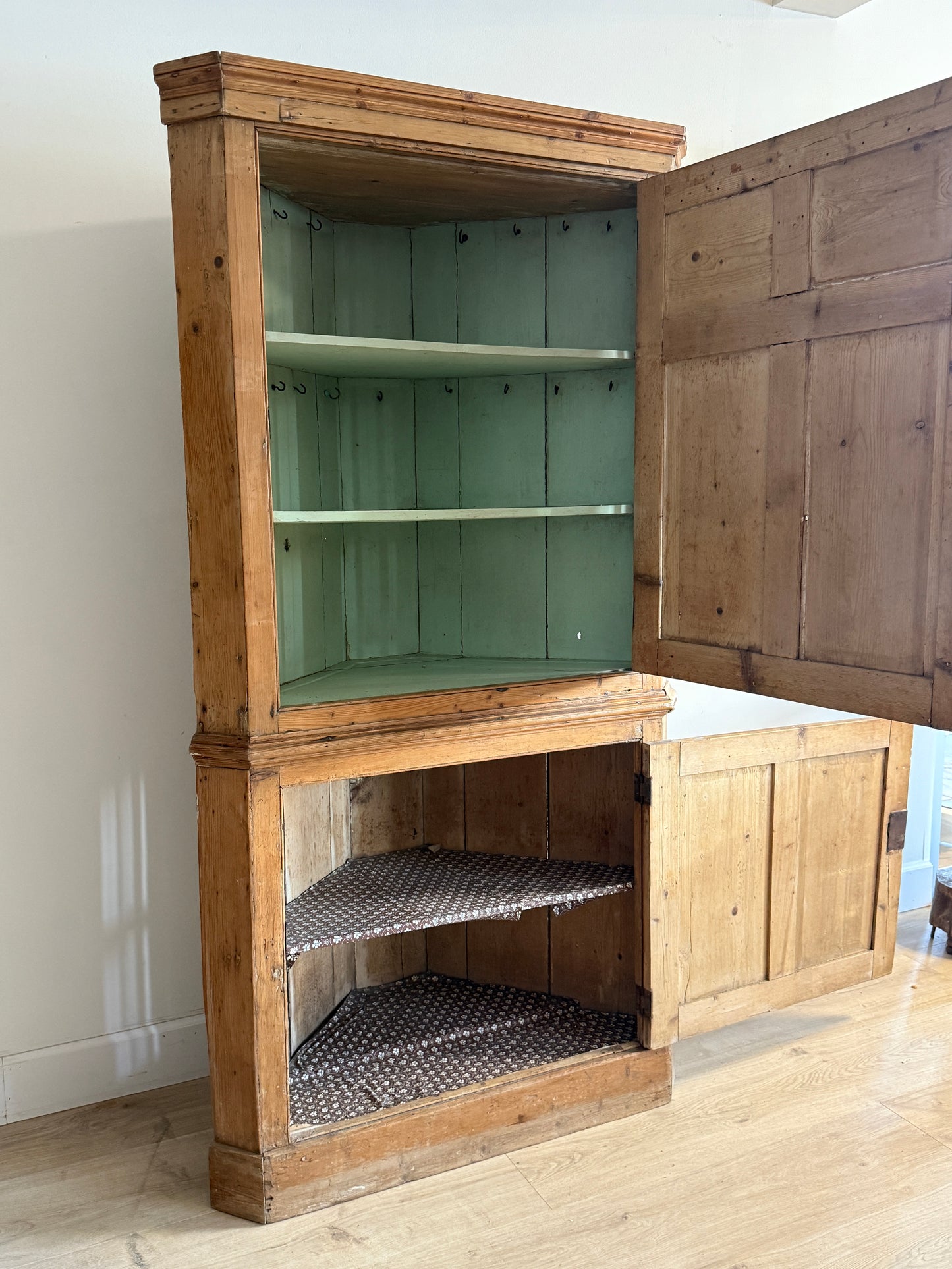 Antique Irish Pine Corner Cupboard