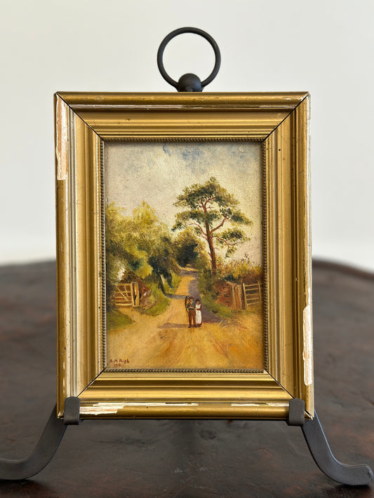 Original Antique European Oil Painting, Country Harvest