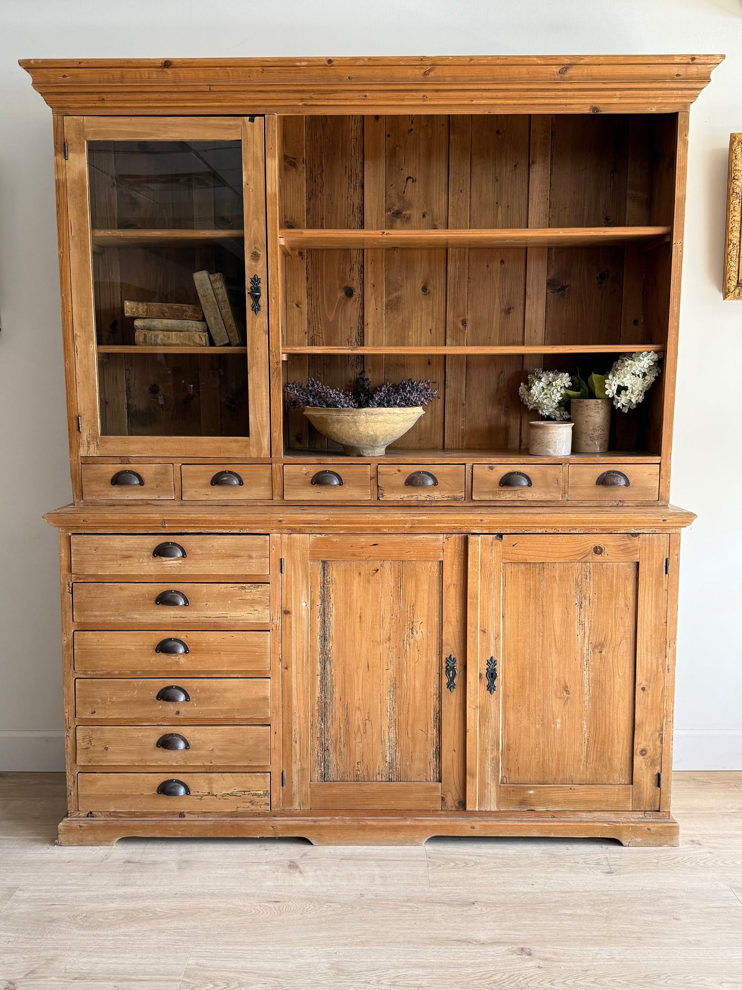 Antique English Pine Stepback Hutch