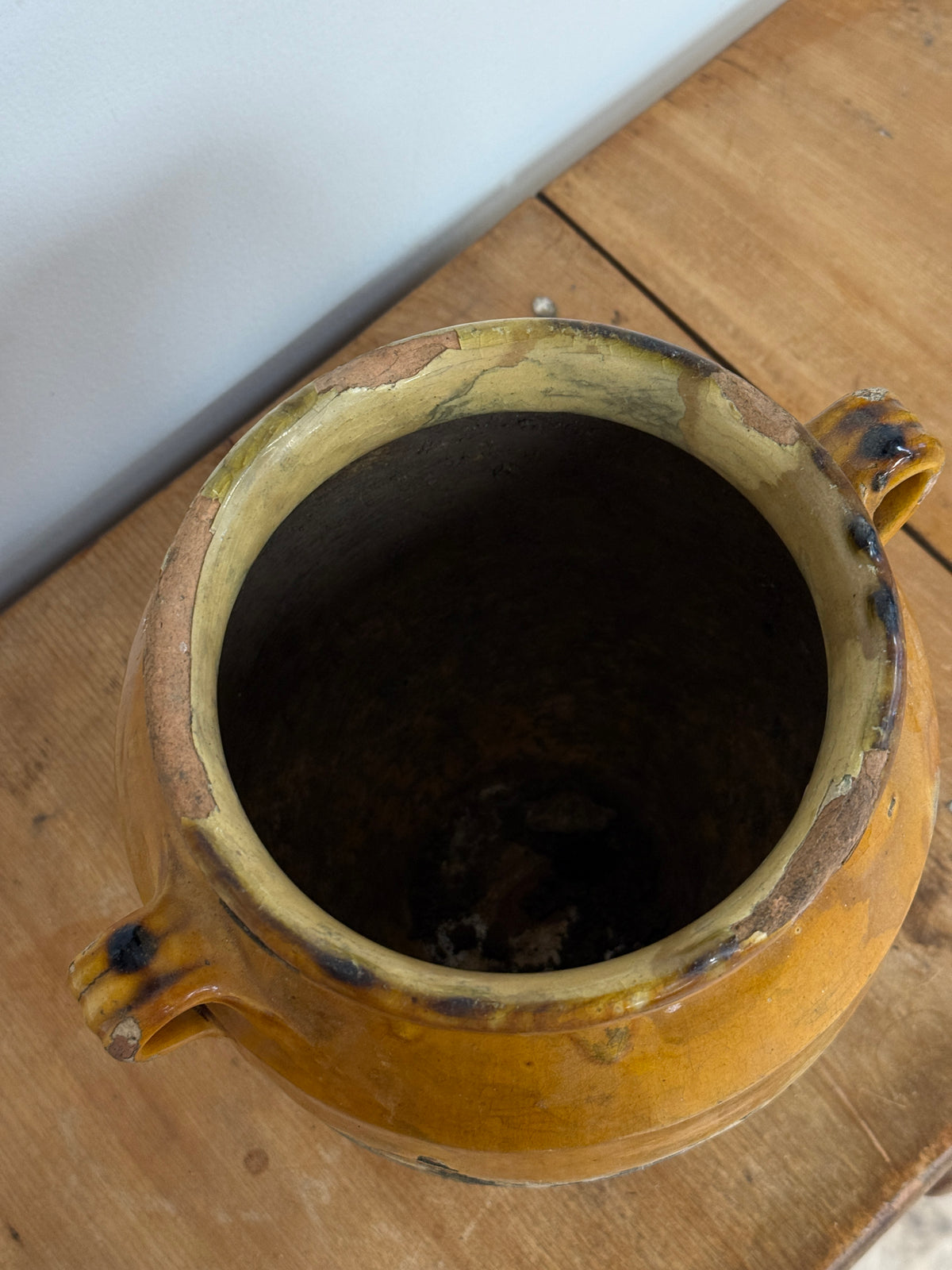 Rare Antique Ochre Yellow Glazed French Confit Pot