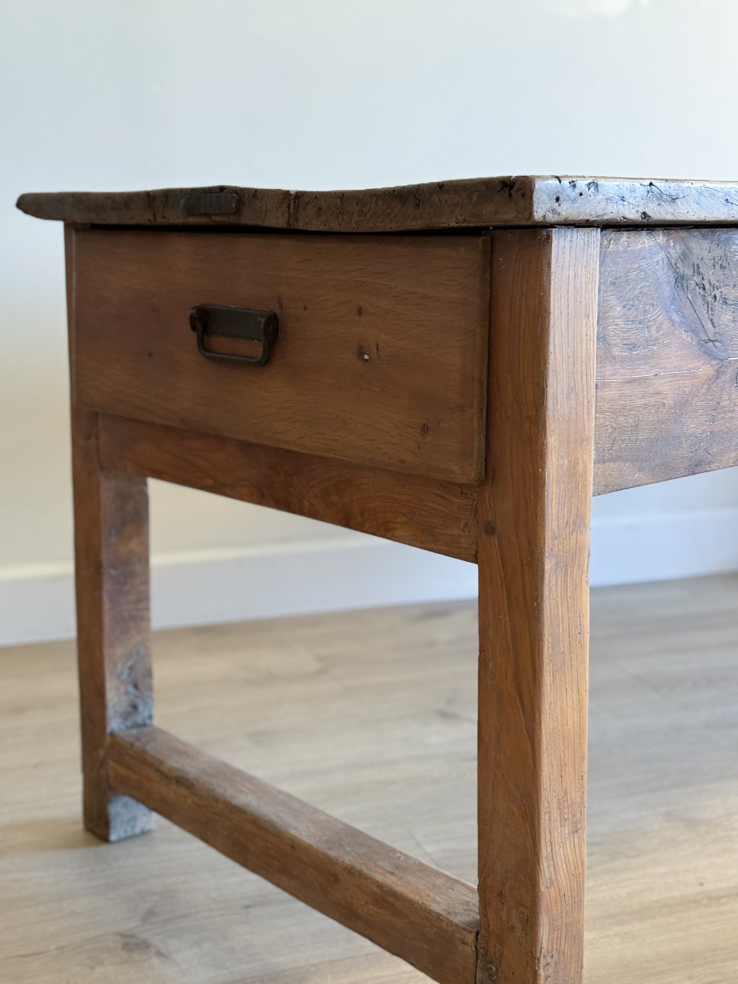 Antique French Elm & Fruitwood Base Work Table