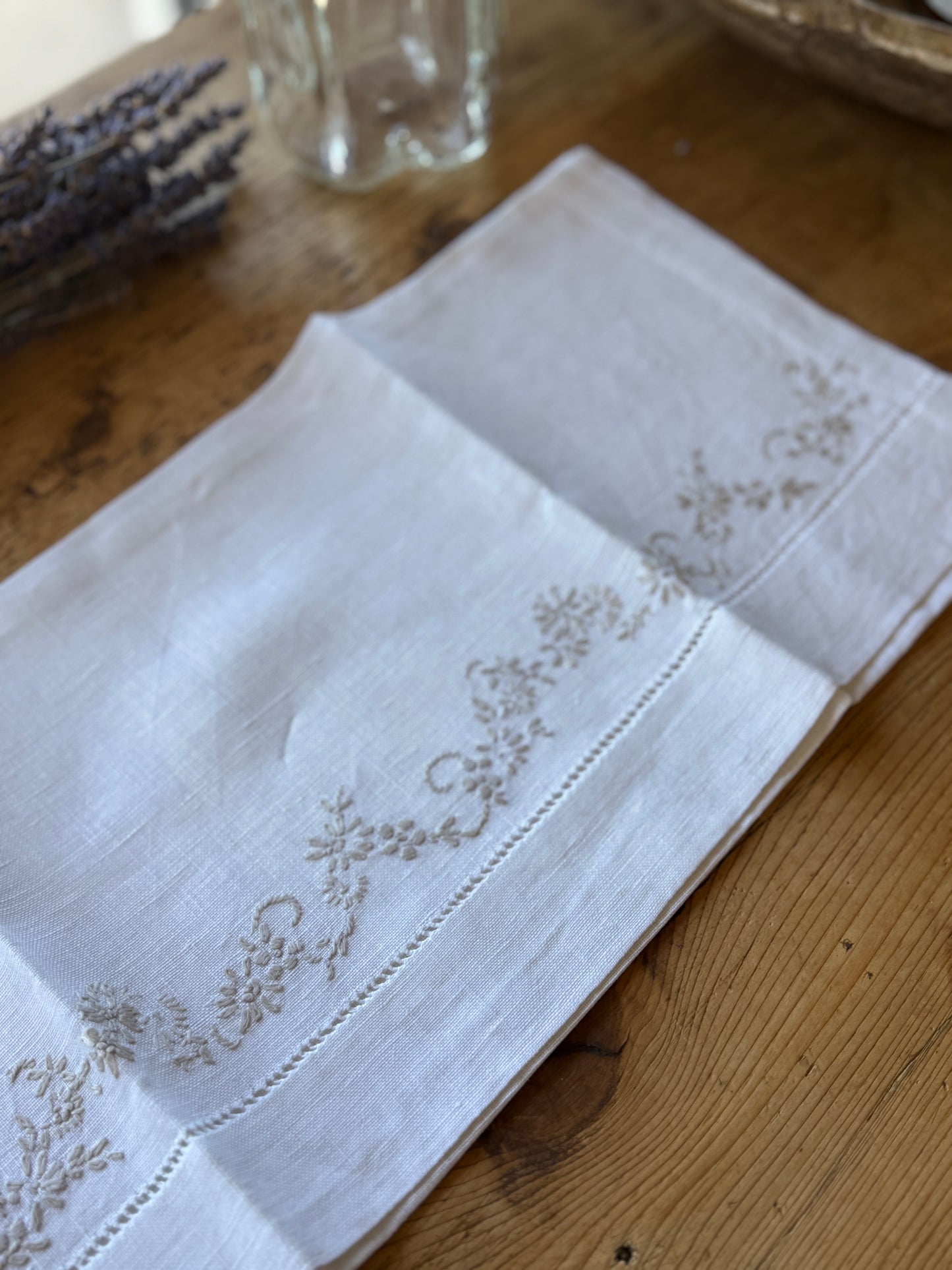 Antique Hand Embroidered Irish Linen Tea Cloth