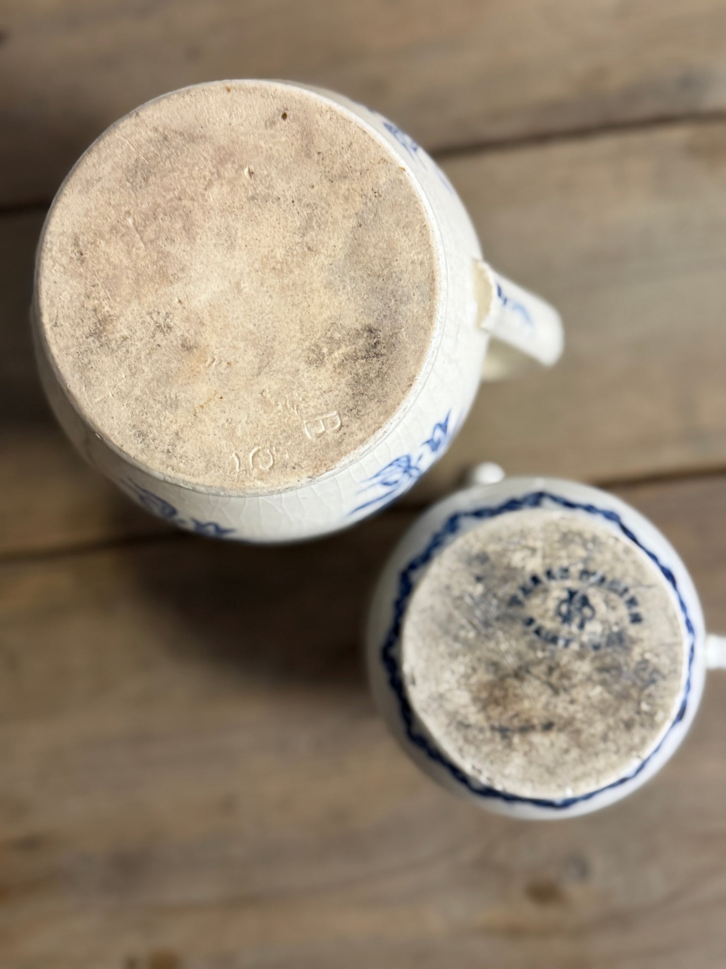 Saint Uze French Blue Transferware/Stoneware Pitcher