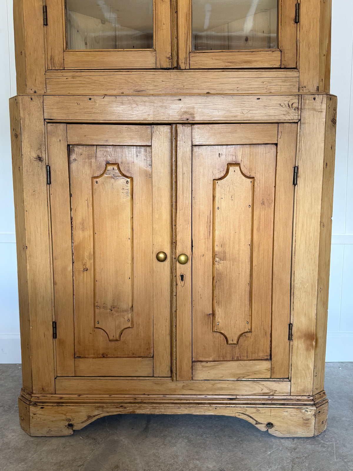 Antique English Glazed Pine Corner Cupboard